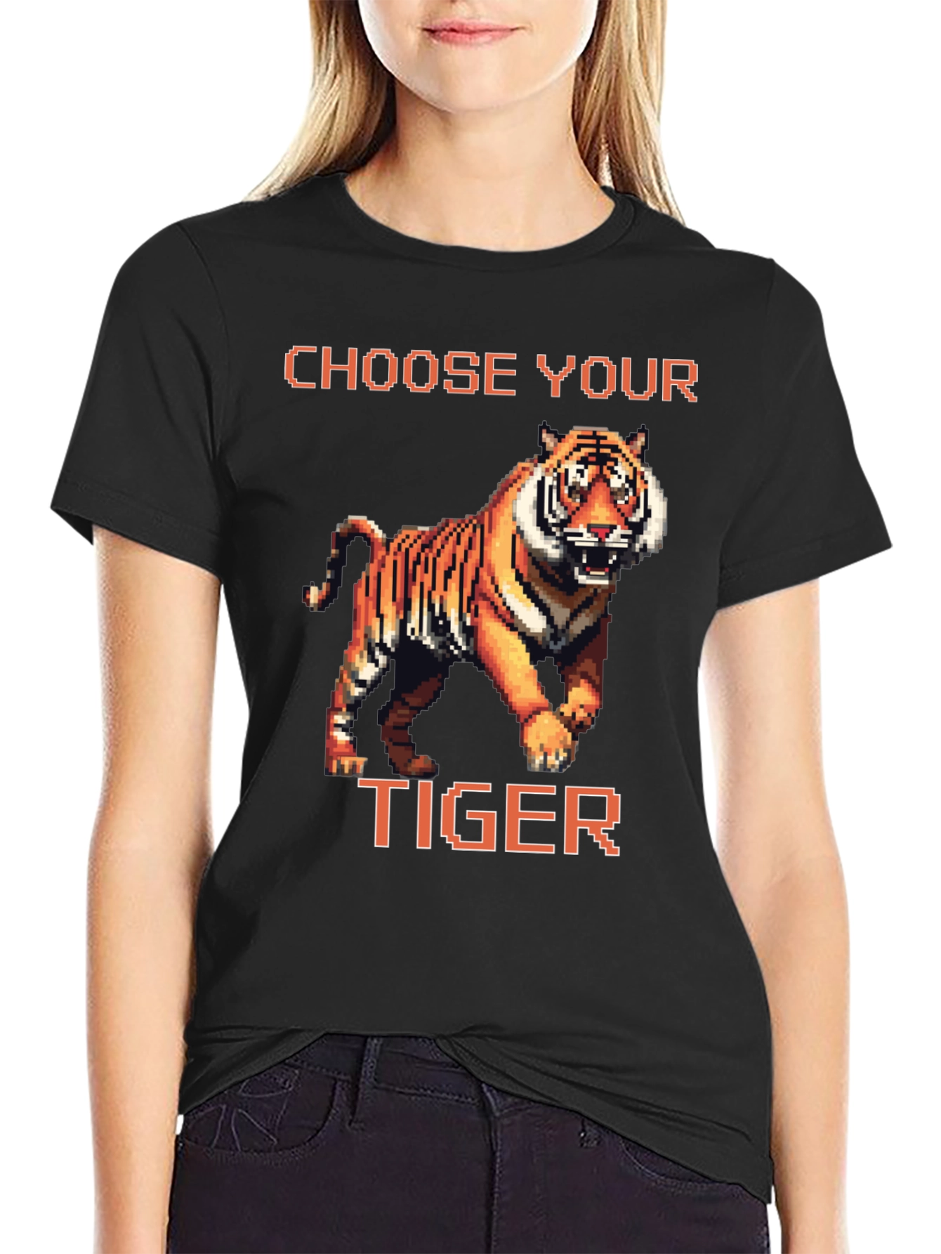 Choose Your Tiger Graphic Tee - Retro 8-Bit Style
