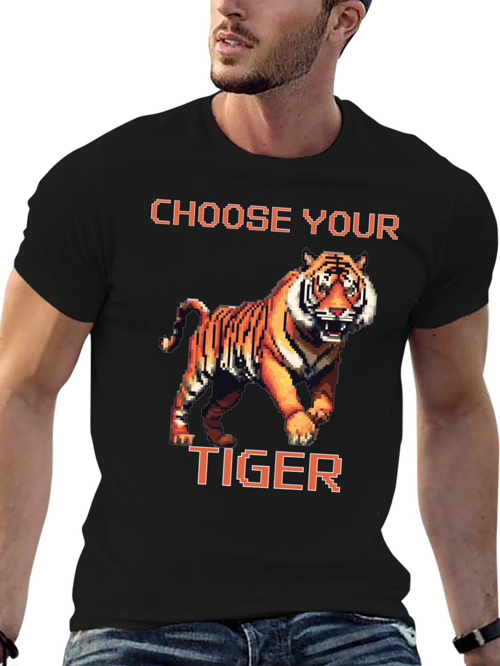 Choose Your Tiger Graphic Tee - Retro 8-Bit Style