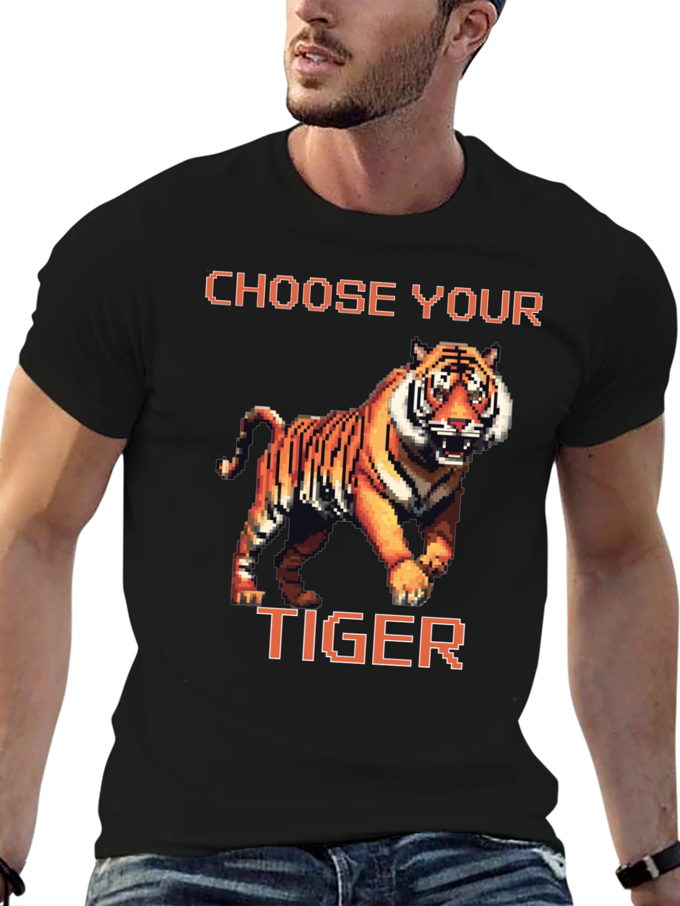 Choose Your Tiger Graphic Tee - Retro 8-Bit Style