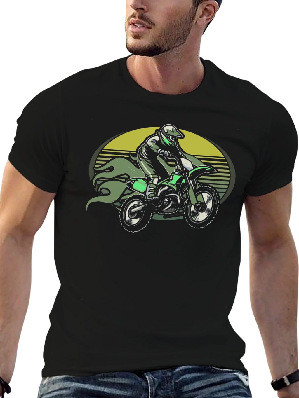 Green Motorbike Rider Graphic Tee