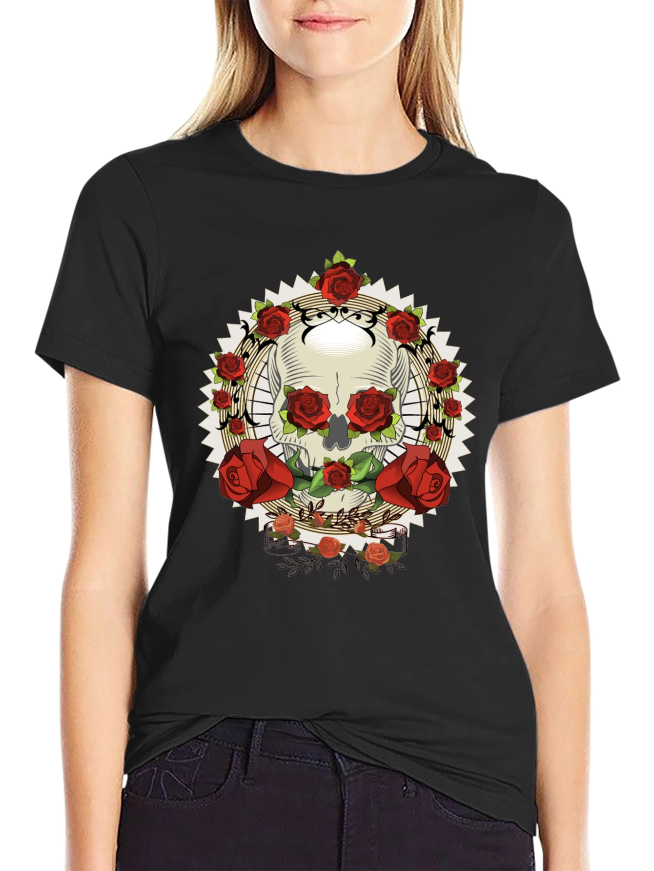 Skull & Roses Graphic Tee - Rocker Style