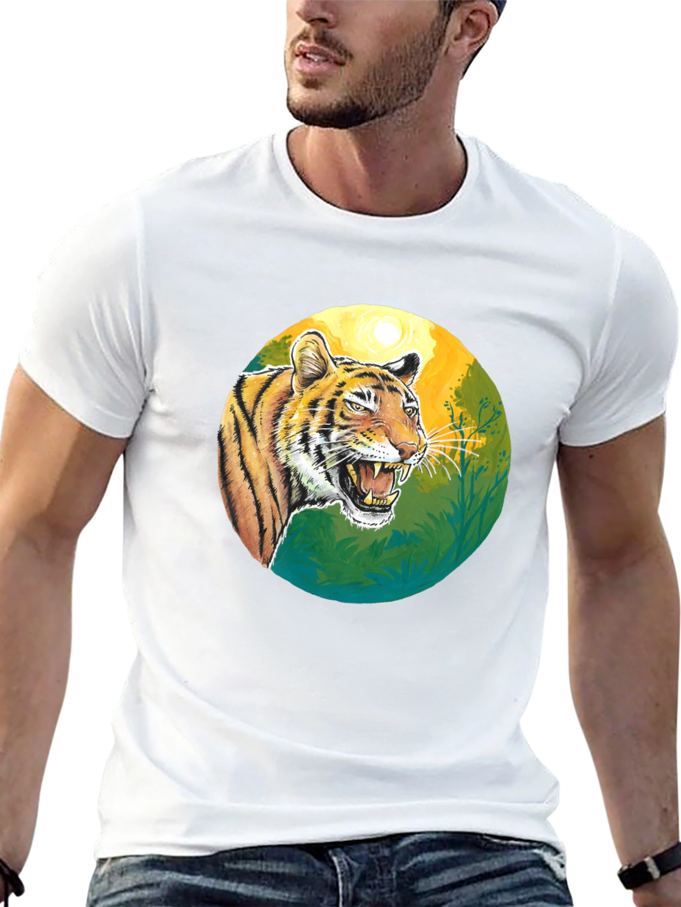 Roaring Tiger Graphic Tee - Black Cotton T-Shirt
