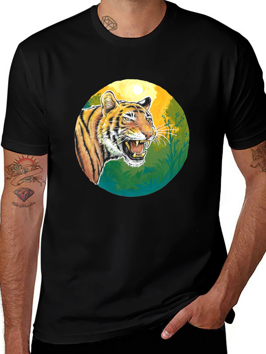 Roaring Tiger Graphic Tee - Black Cotton T-Shirt