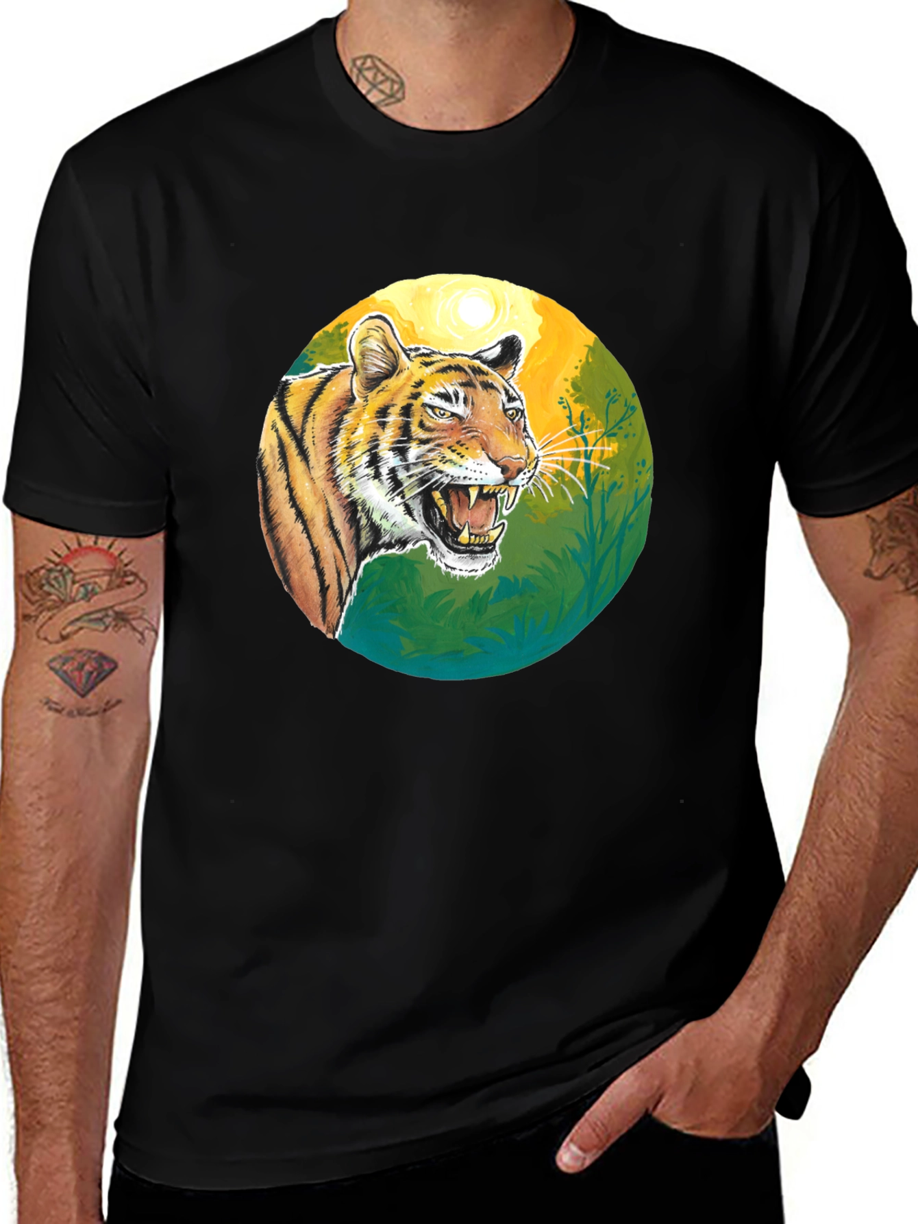 Roaring Tiger Graphic Tee - Black Cotton T-Shirt