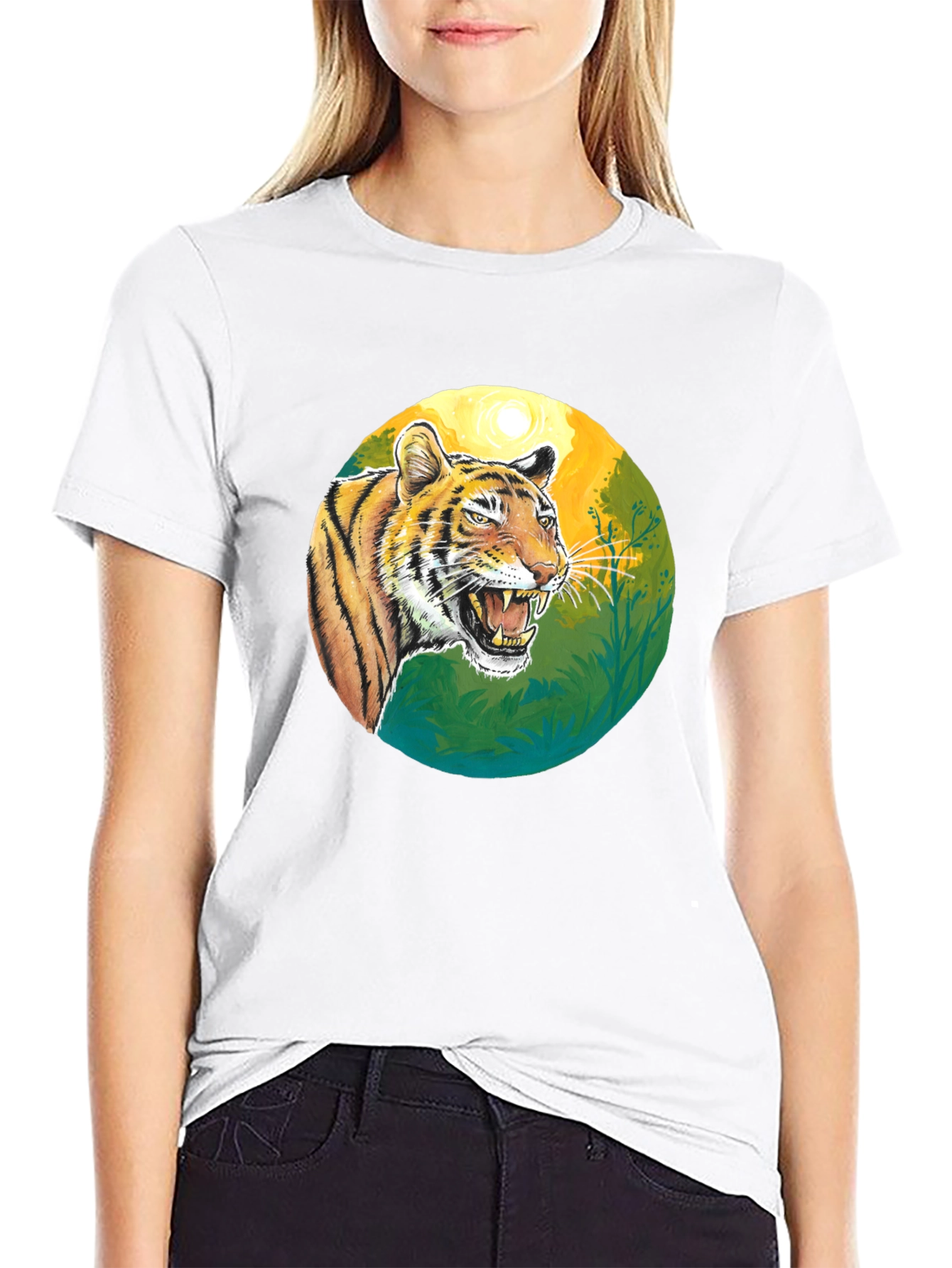 Roaring Tiger Graphic Tee - Black Cotton T-Shirt