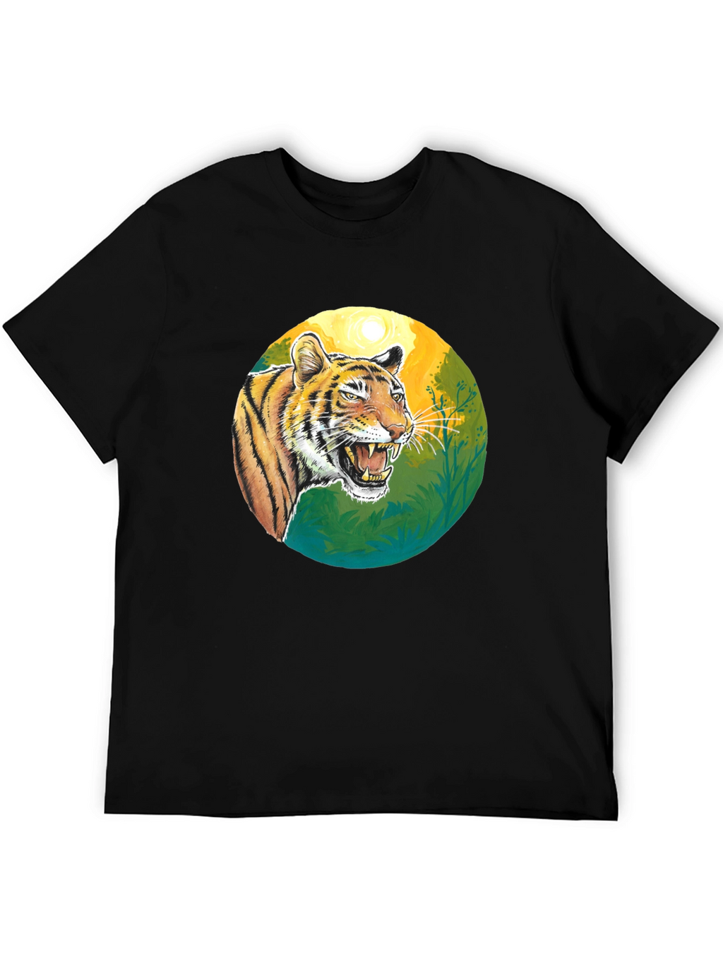Roaring Tiger Graphic Tee - Black Cotton T-Shirt