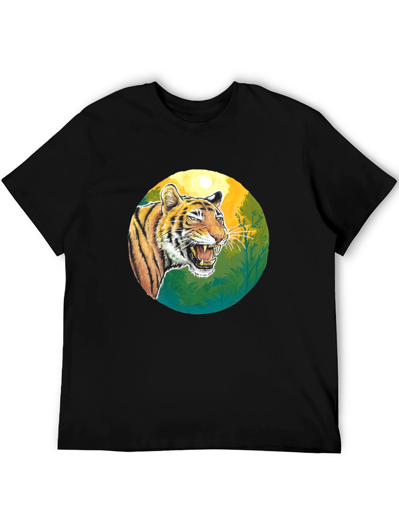 Roaring Tiger Graphic Tee - Black Cotton T-Shirt