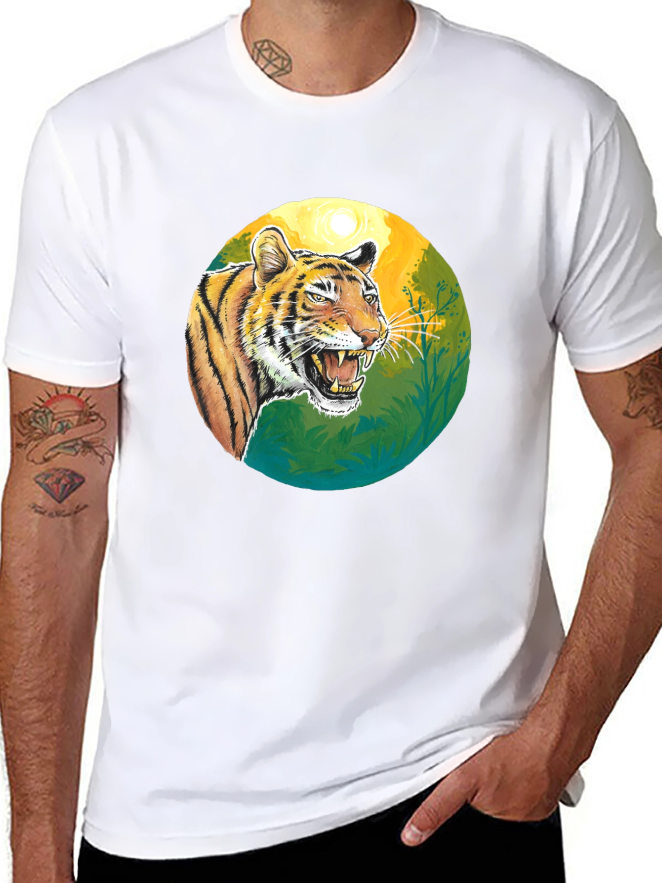 Roaring Tiger Graphic Tee - Black Cotton T-Shirt
