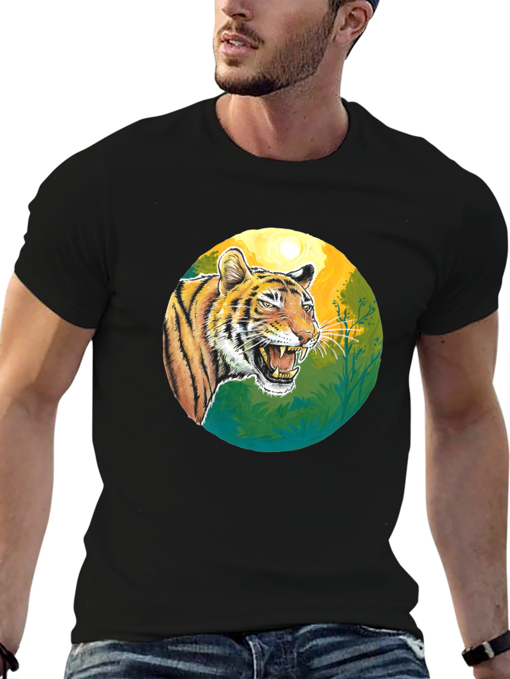 Roaring Tiger Graphic Tee - Black Cotton T-Shirt