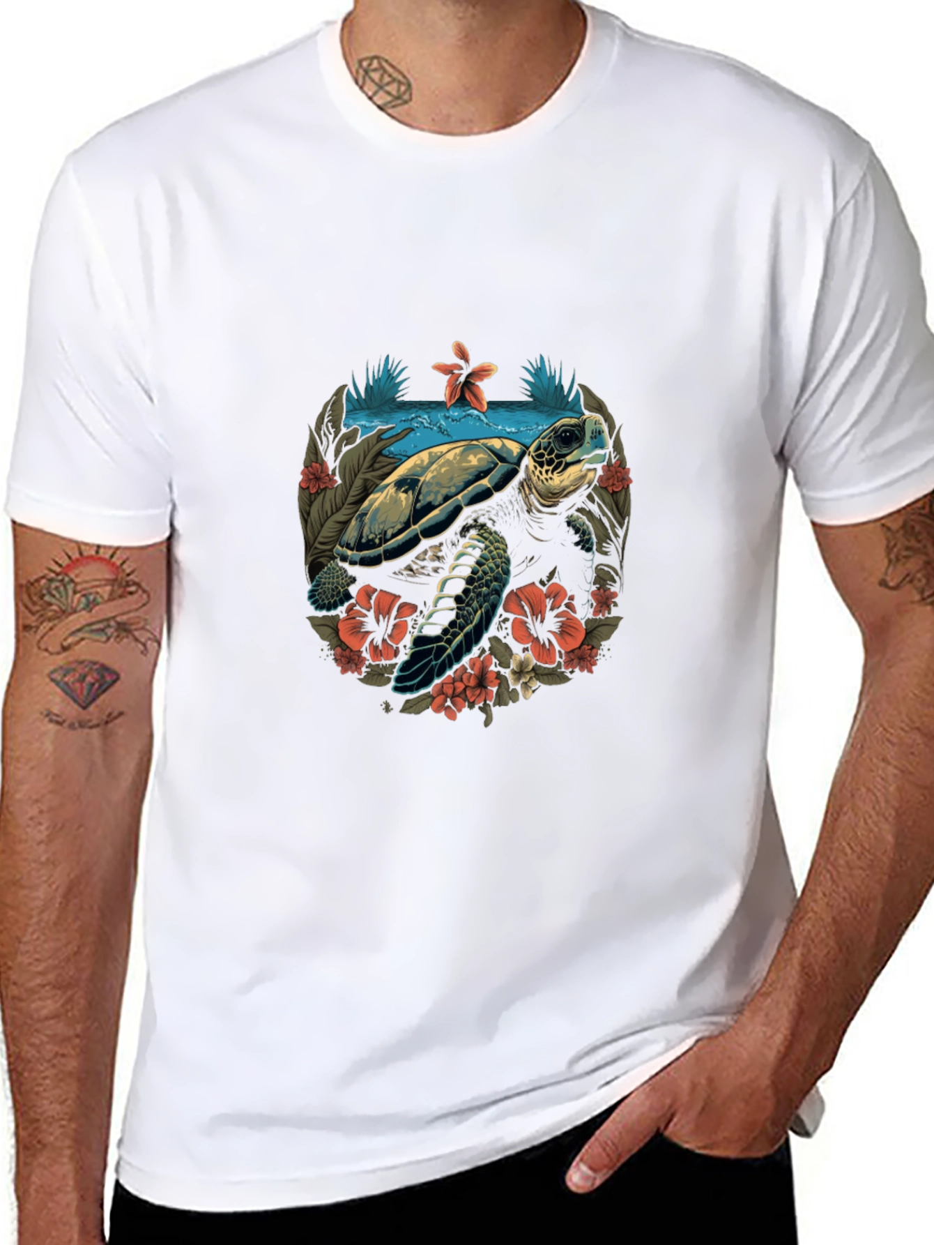 Tropical Turtle Graphic Tee - Ocean Life Shirt