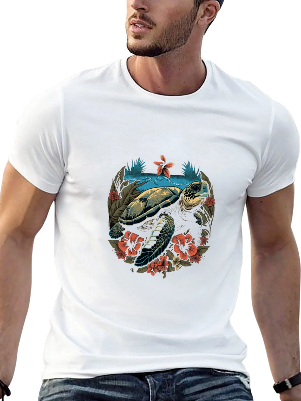 Tropical Turtle Graphic Tee - Ocean Life Shirt