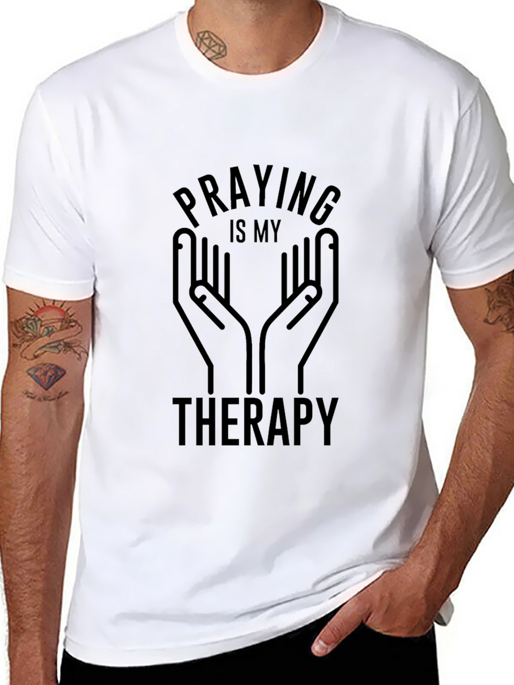 Praying is My Therapy Graphic Tee - Black
