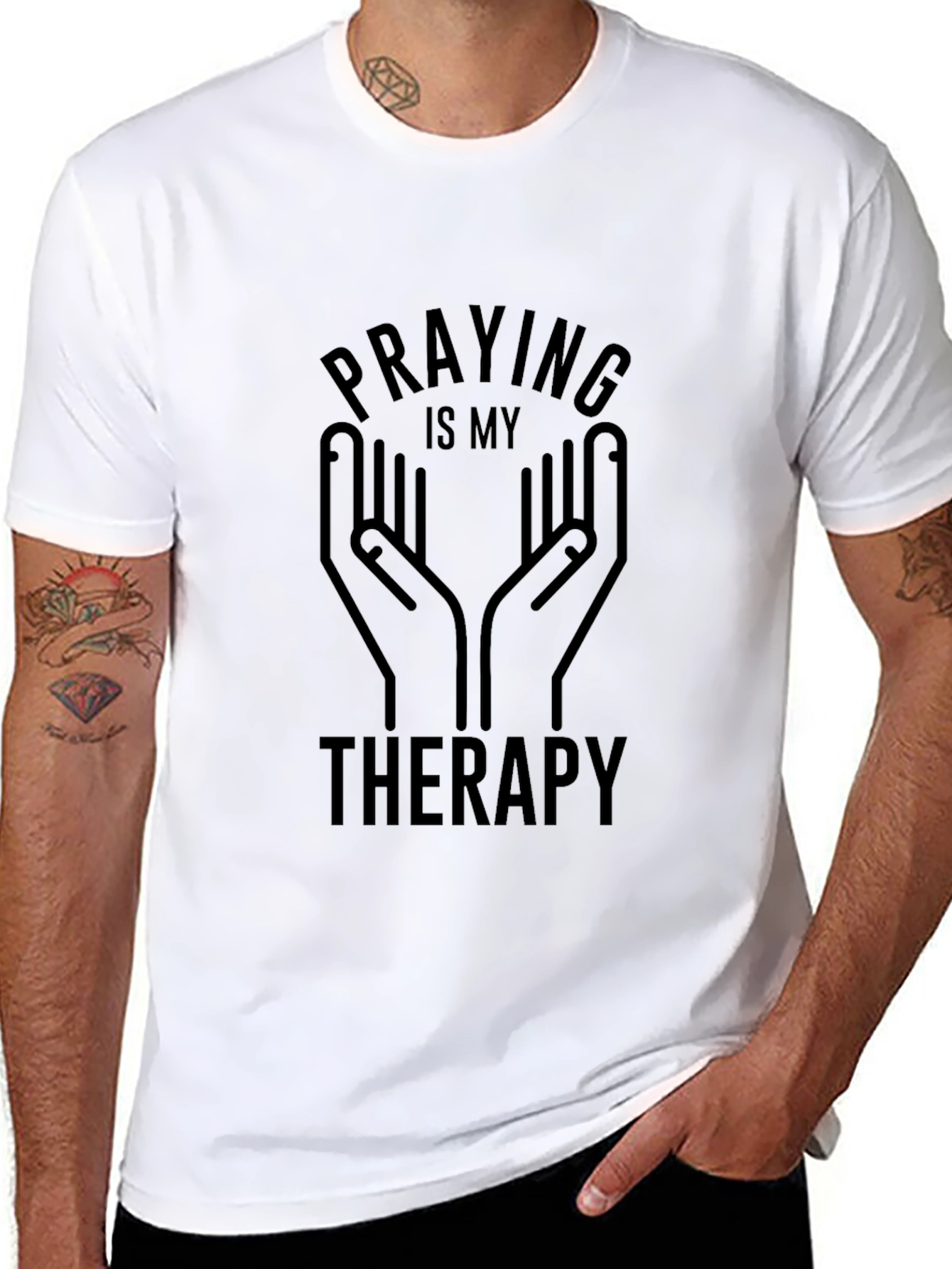 Praying is My Therapy Graphic Tee - Black