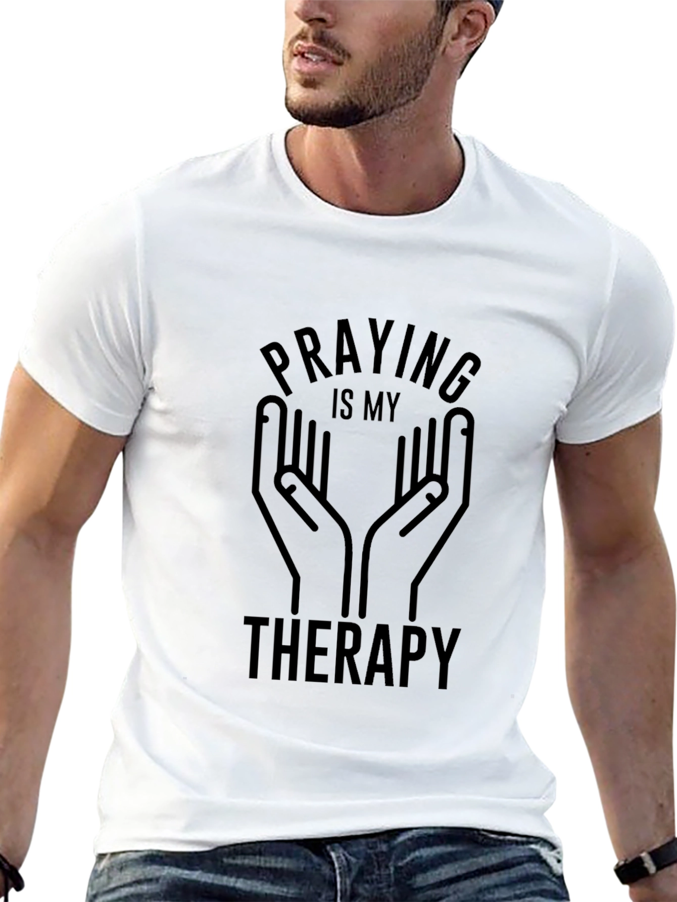 Praying is My Therapy Graphic Tee - Black