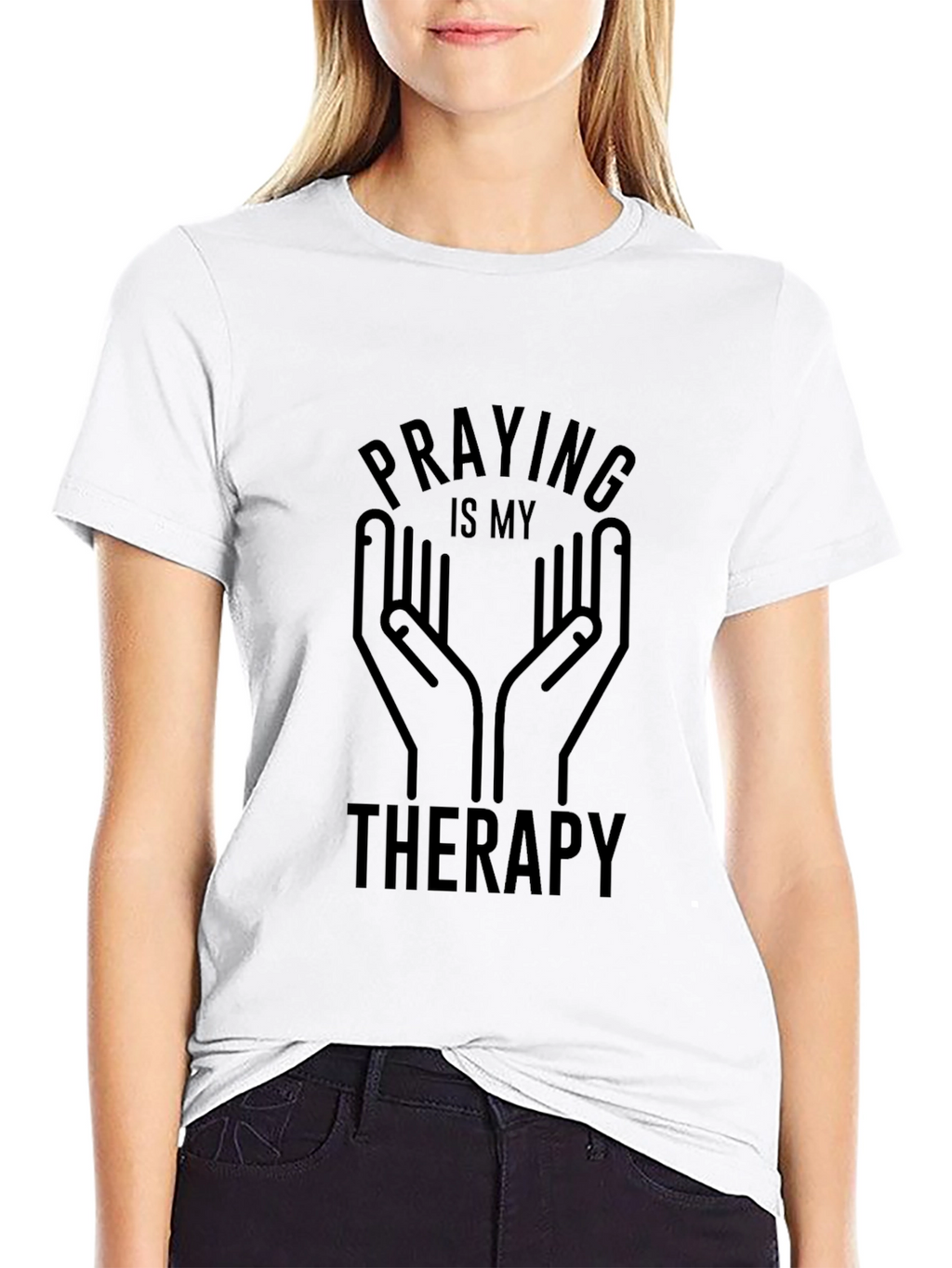 Praying is My Therapy Graphic Tee - Black