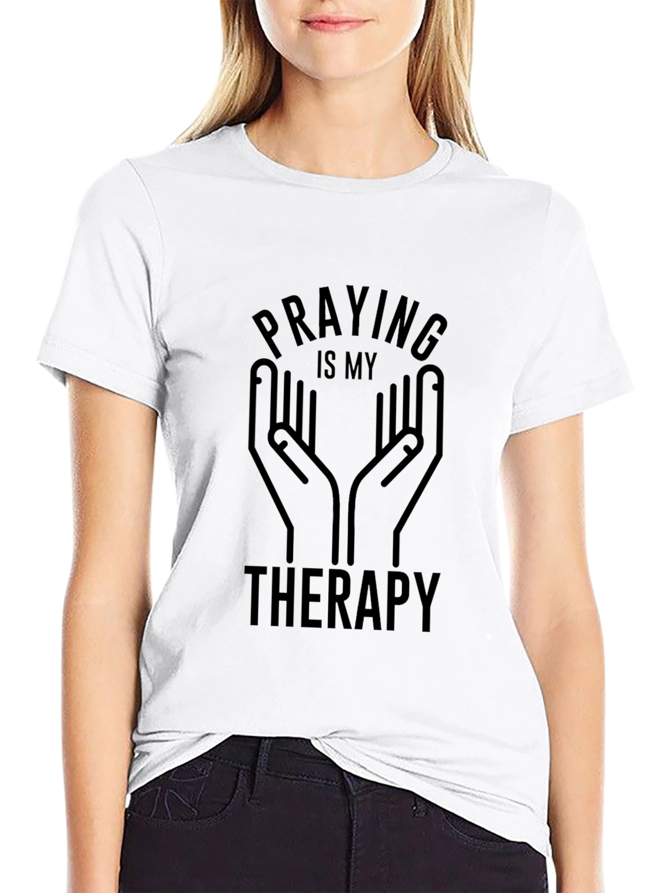 Praying is My Therapy Graphic Tee - Black
