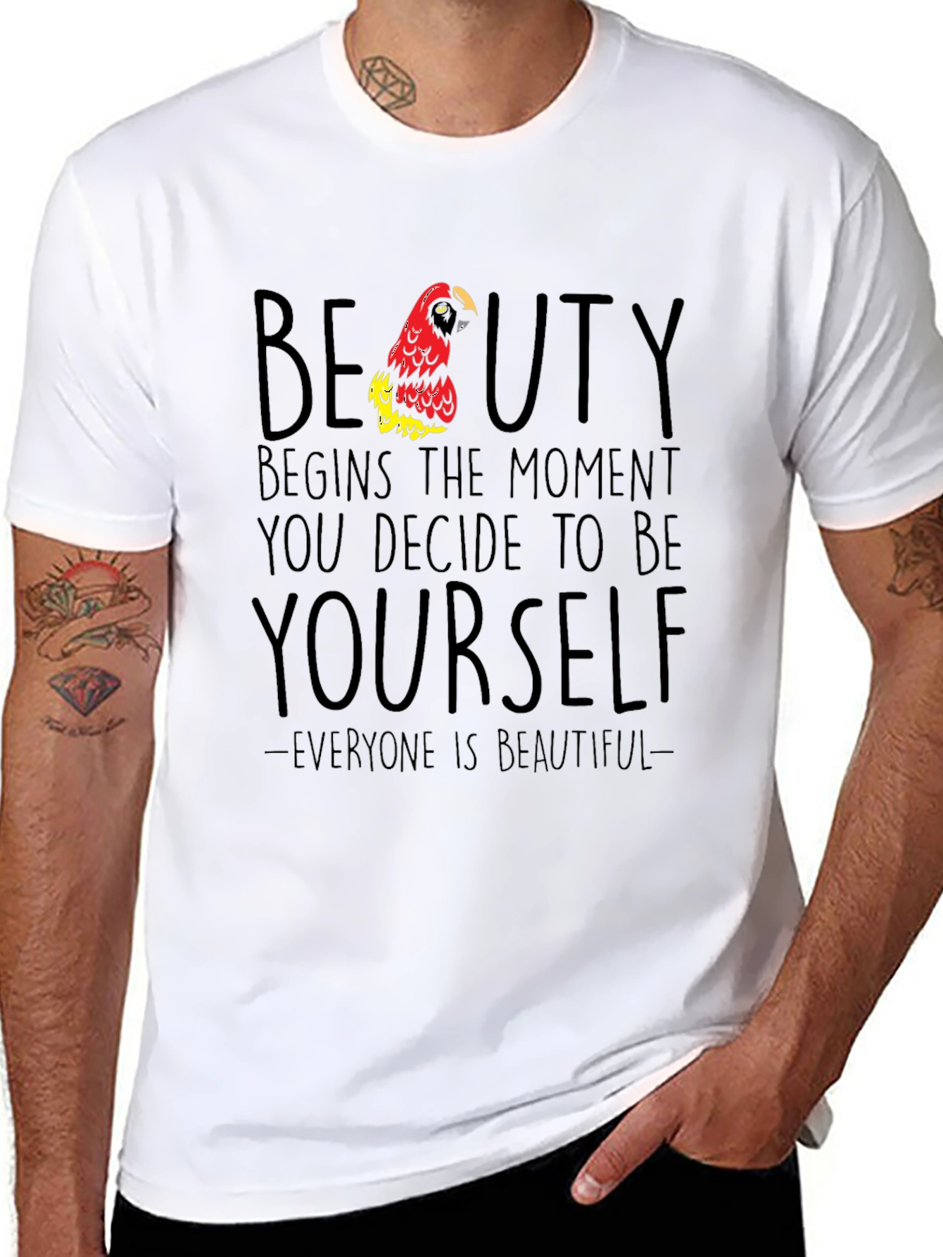 Beauty Begins Parrot Graphic T-Shirt