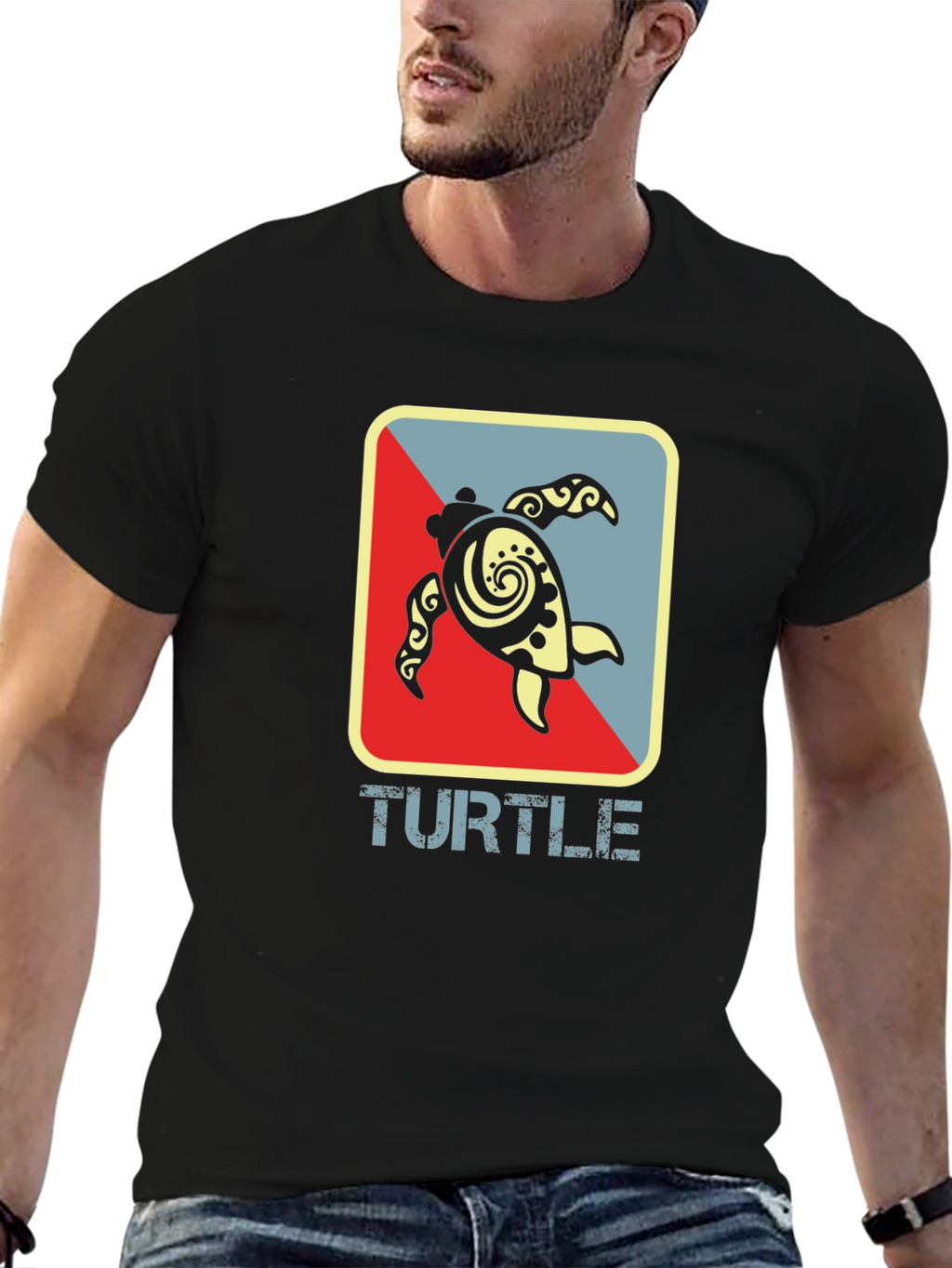 Turtle Graphic Tee - Black Cotton T-Shirt