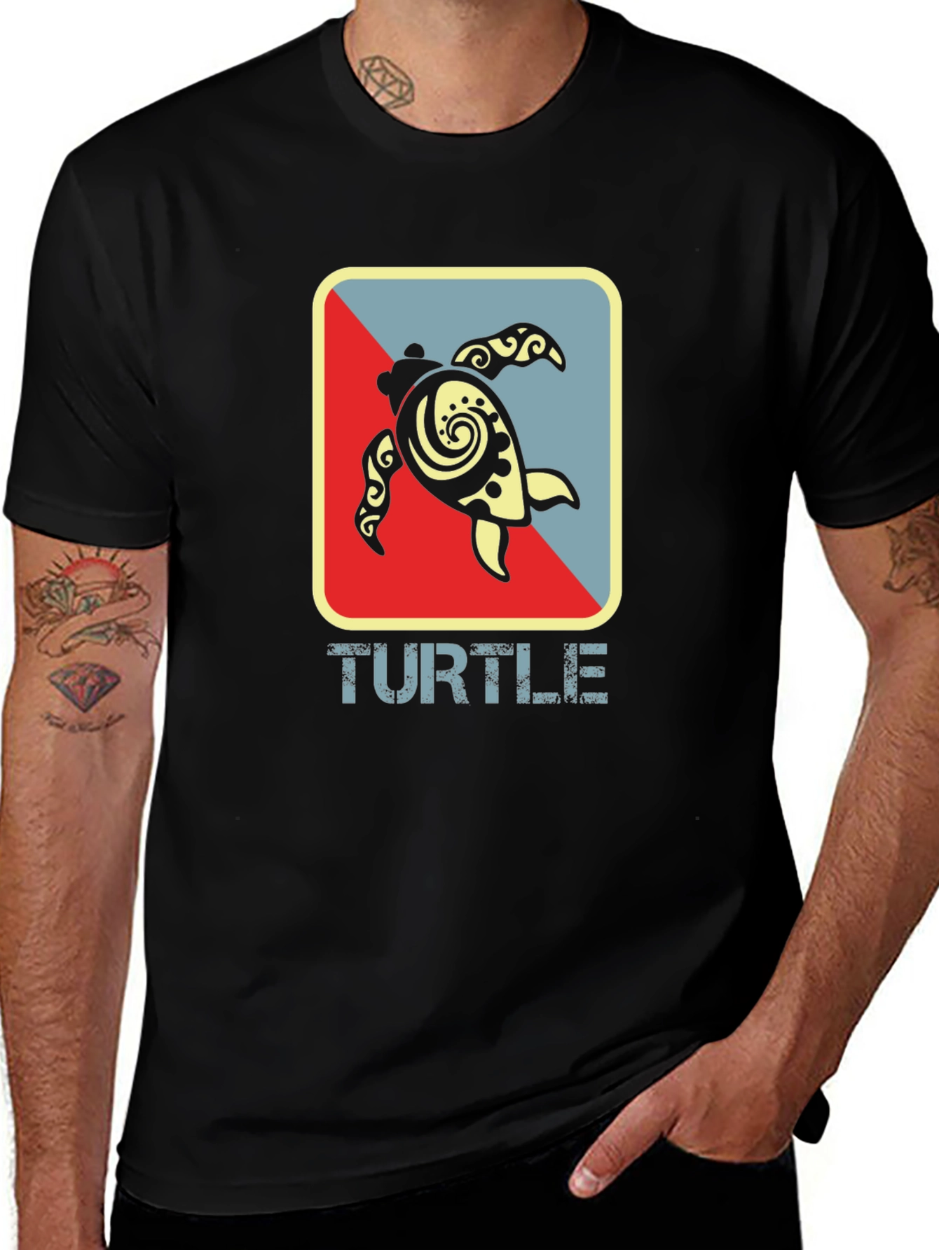 Turtle Graphic Tee - Black Cotton T-Shirt