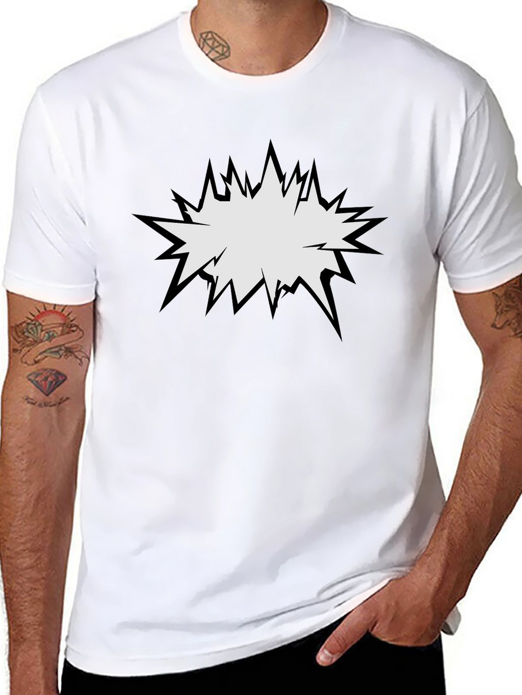 Mens Black T-Shirt with Comic Explosion Graphic