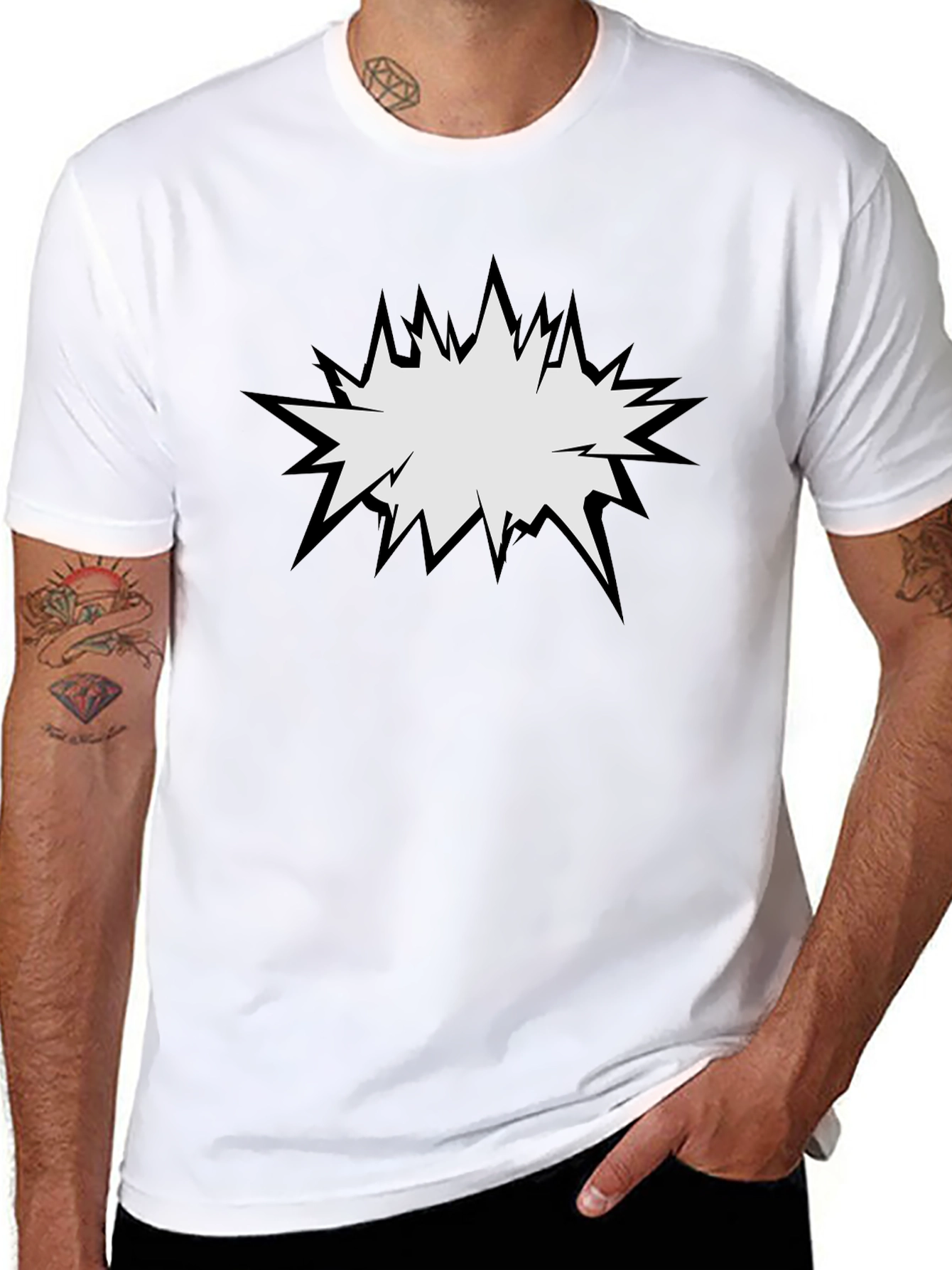 Mens Black T-Shirt with Comic Explosion Graphic