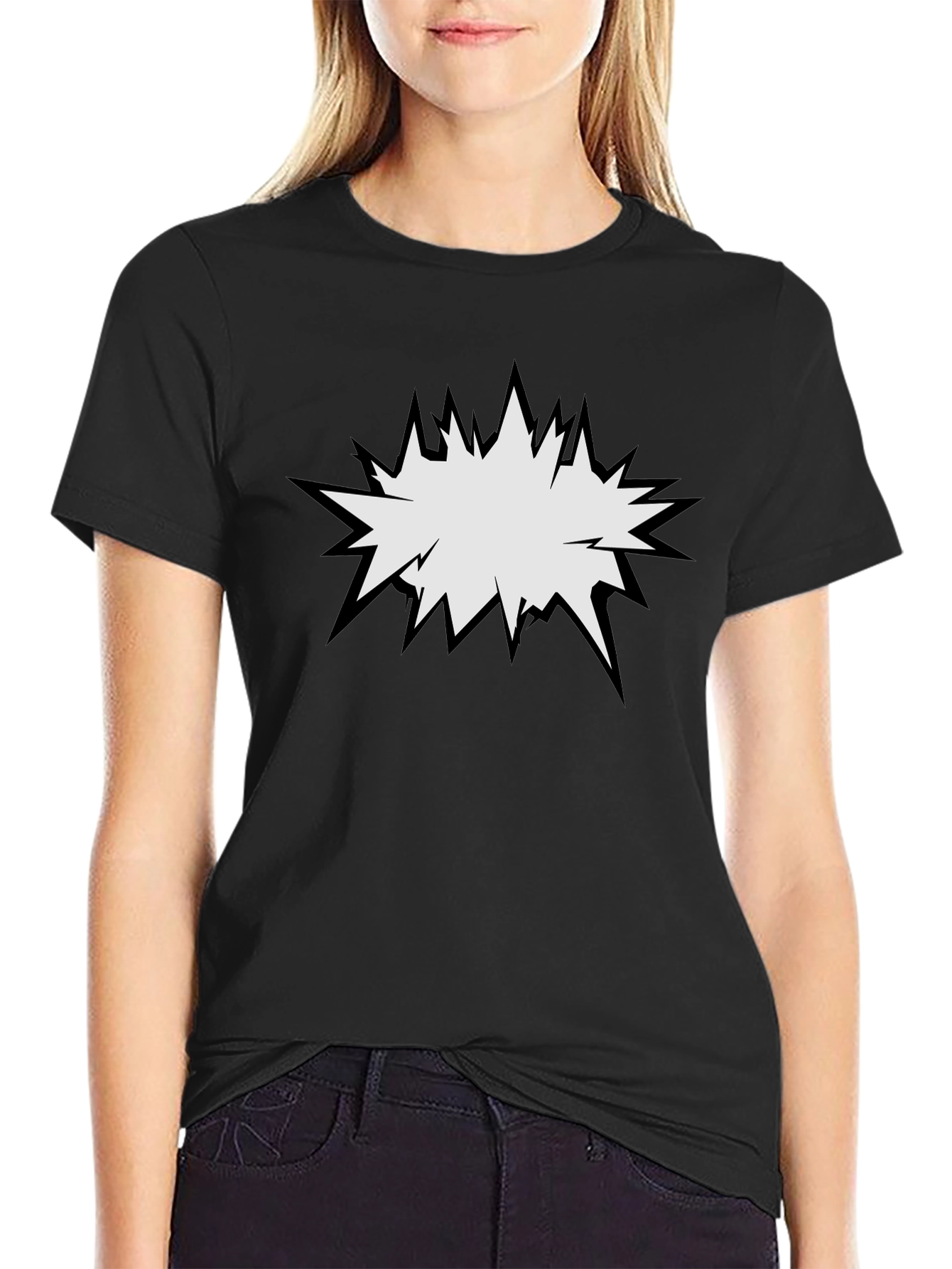 Mens Black T-Shirt with Comic Explosion Graphic