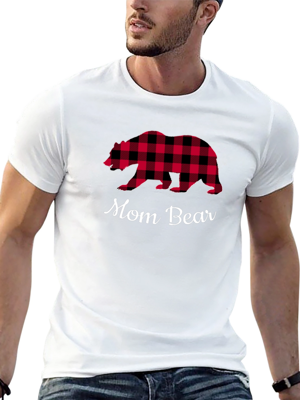 Mom Bear Plaid Graphic T-Shirt