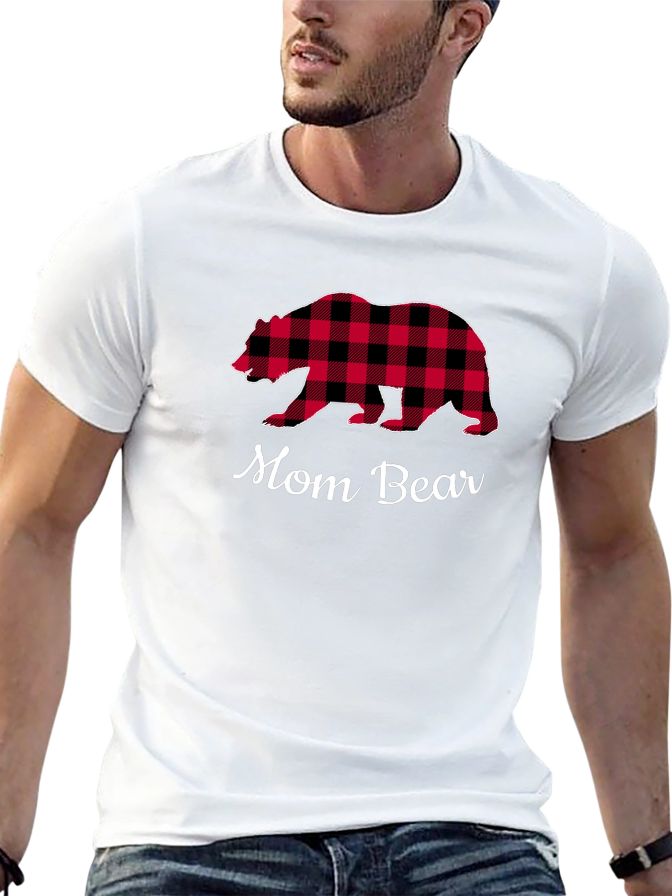 Mom Bear Plaid Graphic T-Shirt
