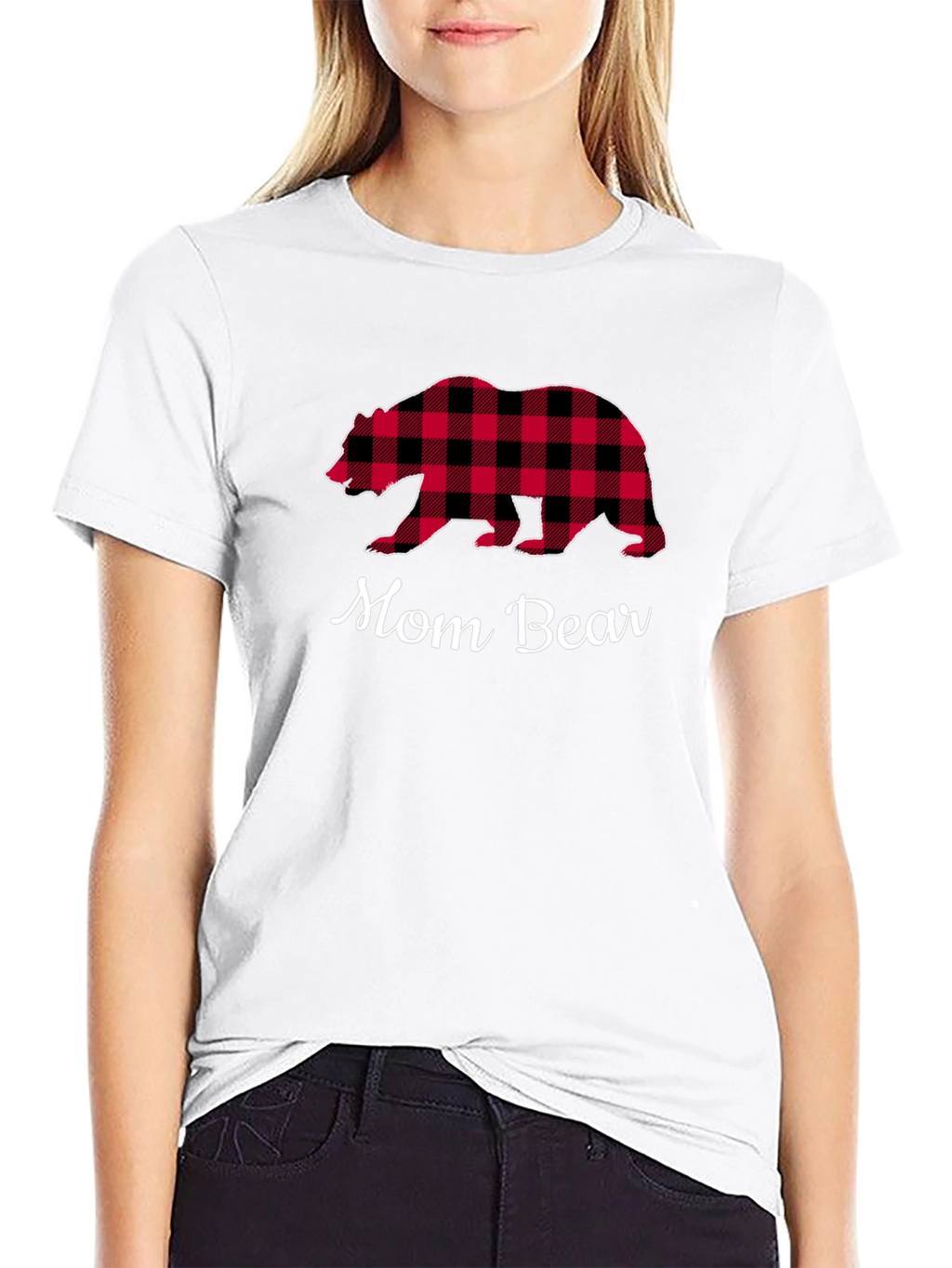 Mom Bear Plaid Graphic T-Shirt