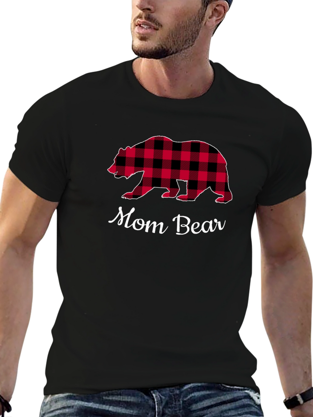 Mom Bear Plaid Graphic T-Shirt