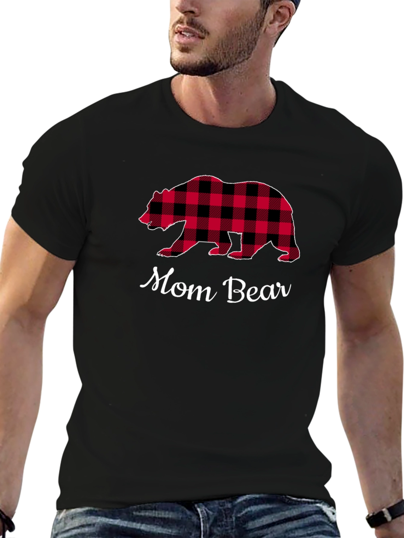 Mom Bear Plaid Graphic T-Shirt