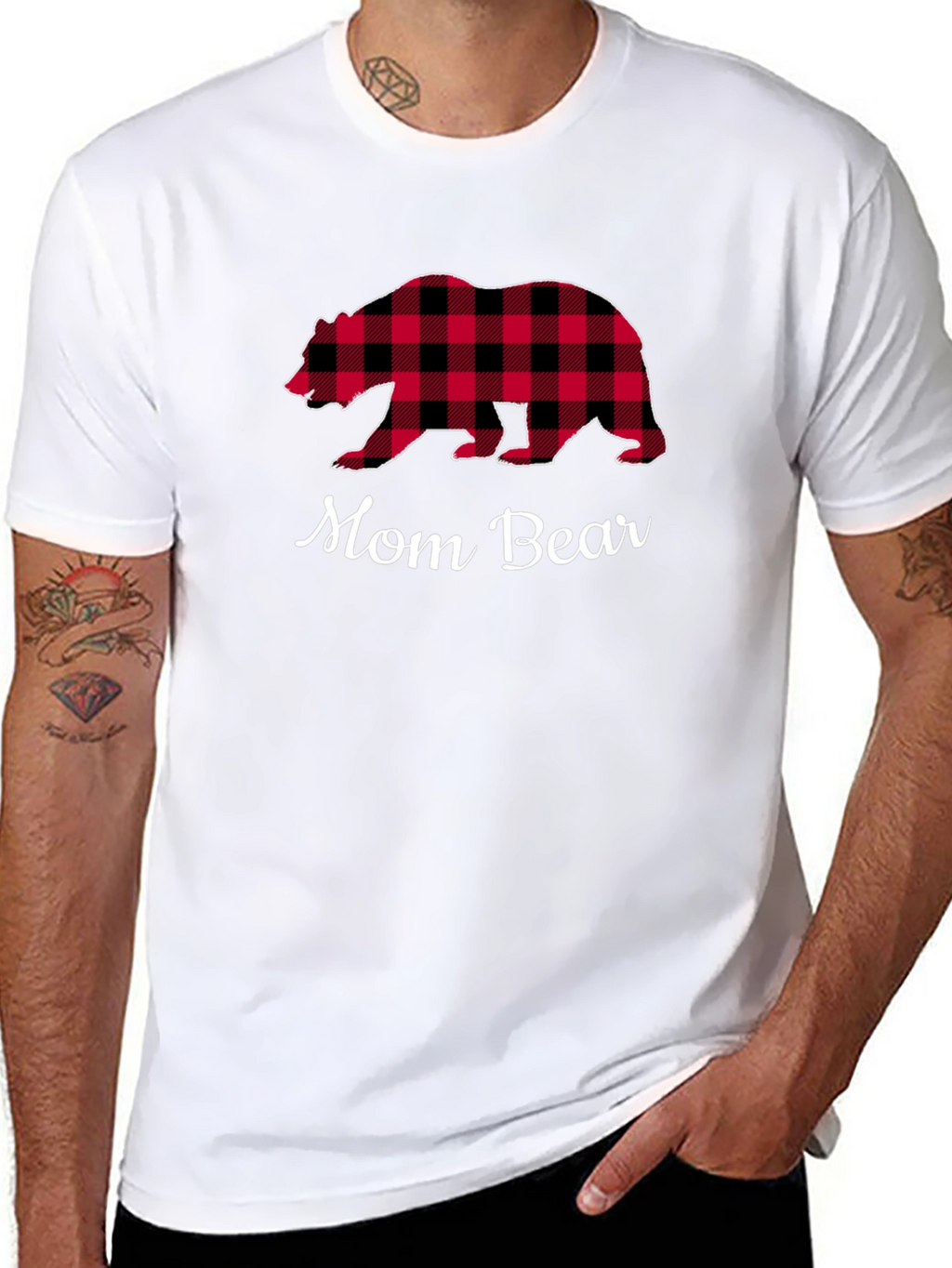 Mom Bear Plaid Graphic T-Shirt