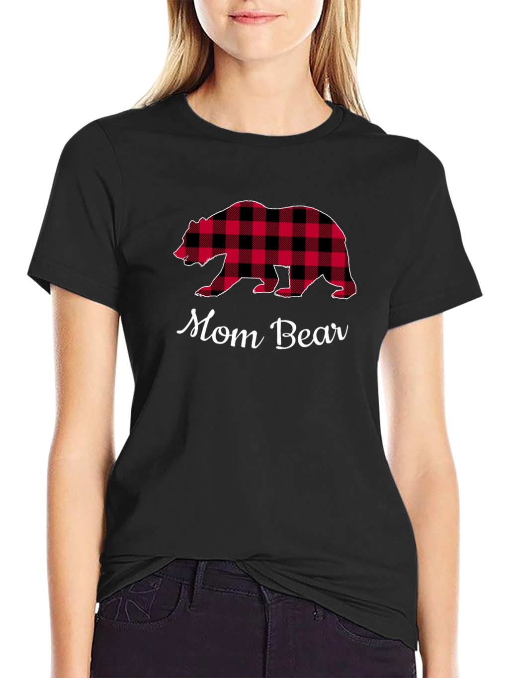 Mom Bear Plaid Graphic T-Shirt