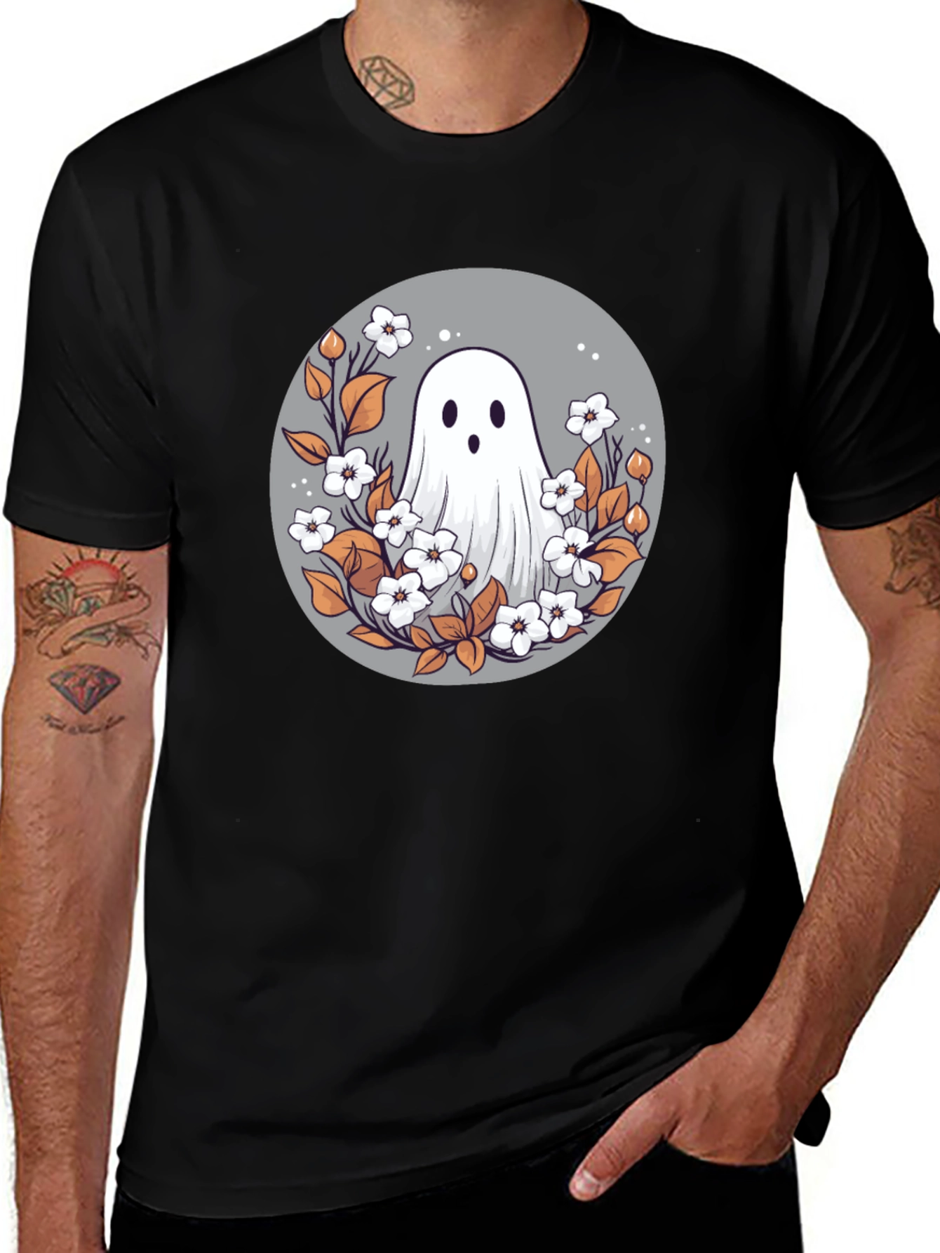 Ghostly Floral T-Shirt - Spooky Cute Design