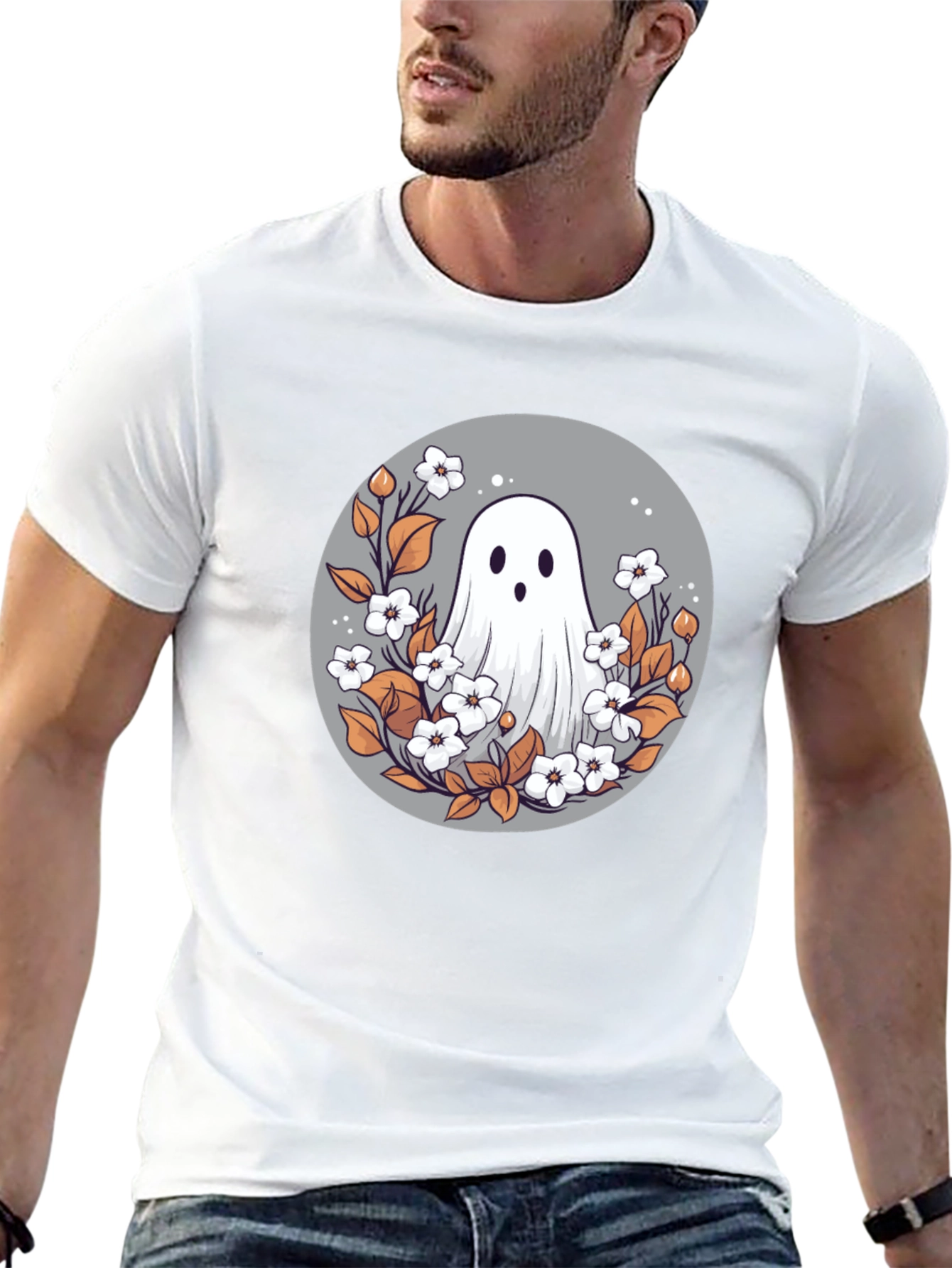 Ghostly Floral T-Shirt - Spooky Cute Design