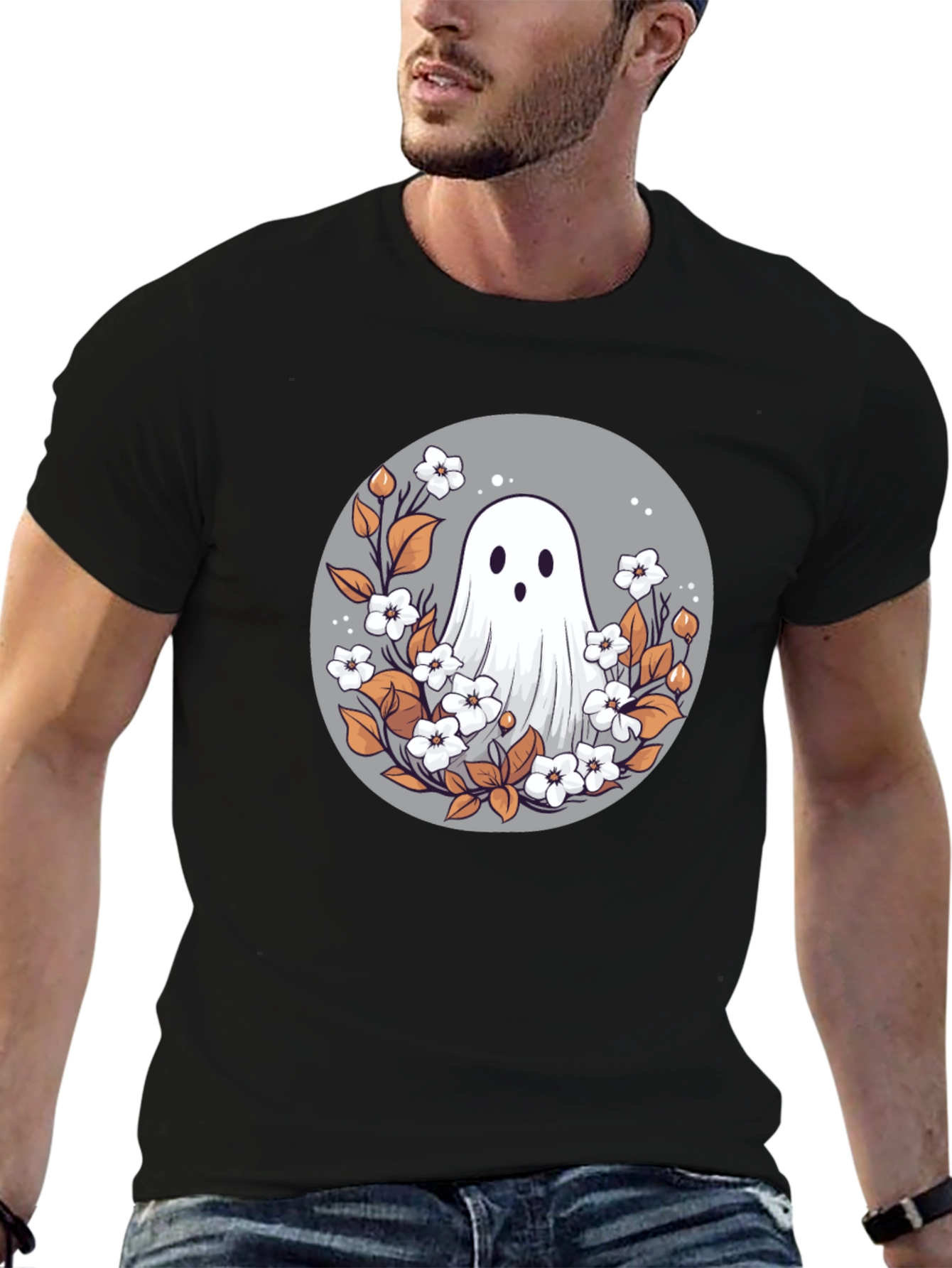 Ghostly Floral T-Shirt - Spooky Cute Design