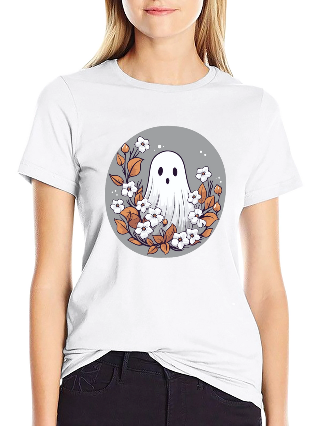 Ghostly Floral T-Shirt - Spooky Cute Design