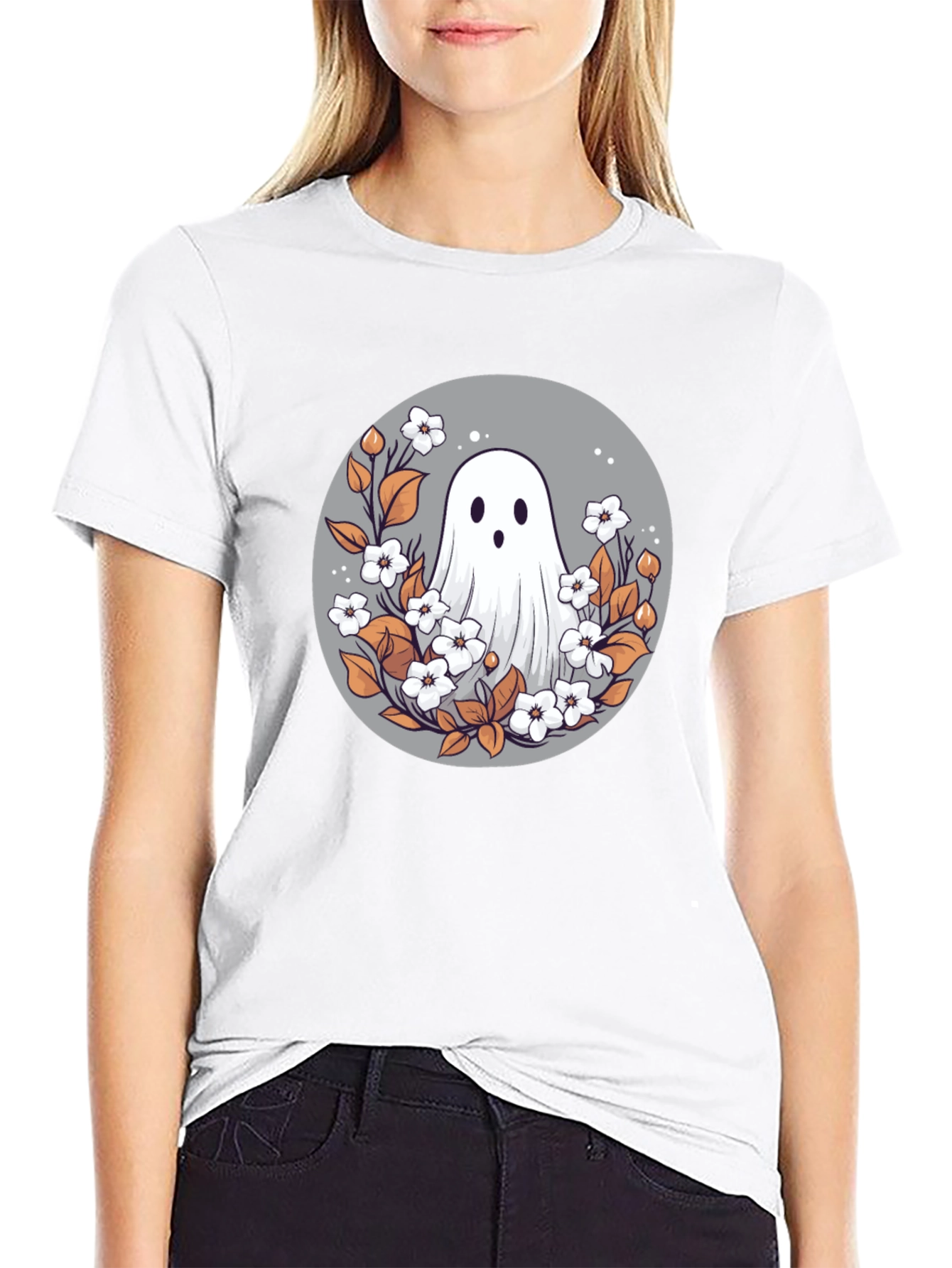 Ghostly Floral T-Shirt - Spooky Cute Design