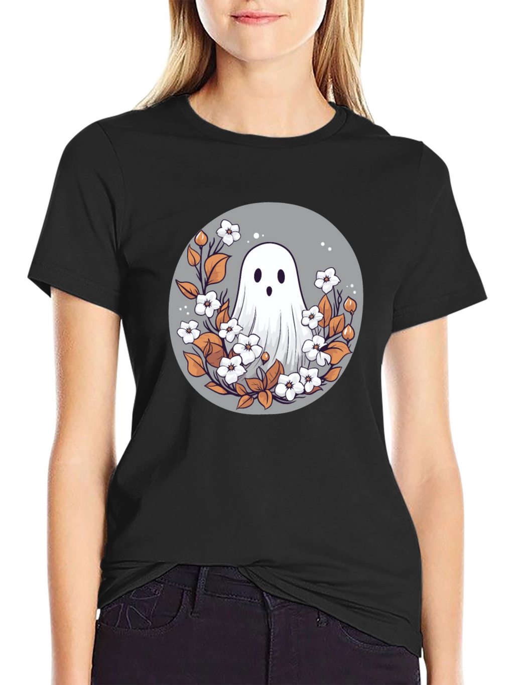 Ghostly Floral T-Shirt - Spooky Cute Design