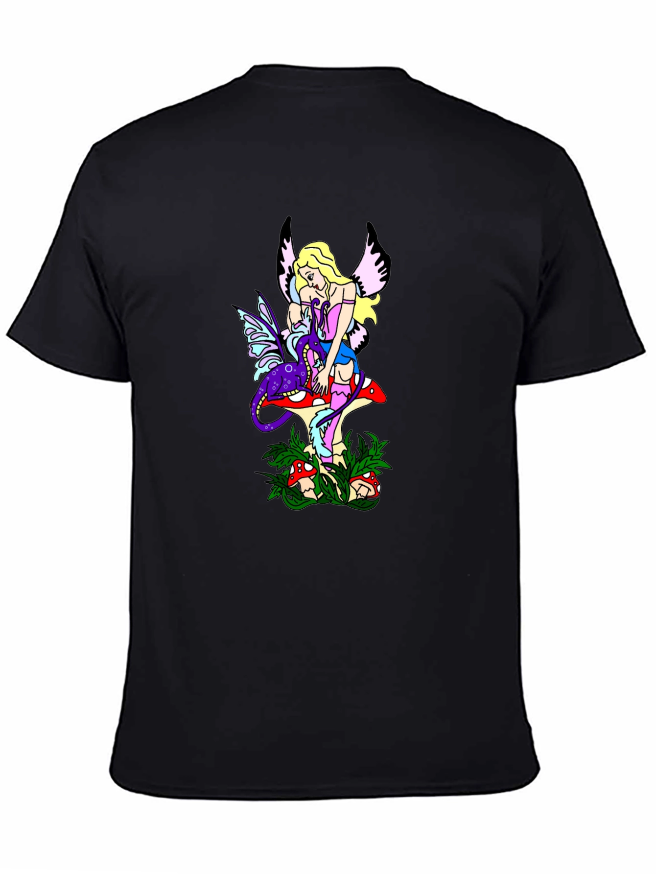 Fairy & Mushroom Graphic Tee - Black Cotton Blend