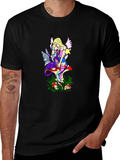 Fairy & Mushroom Graphic Tee - Black Cotton Blend