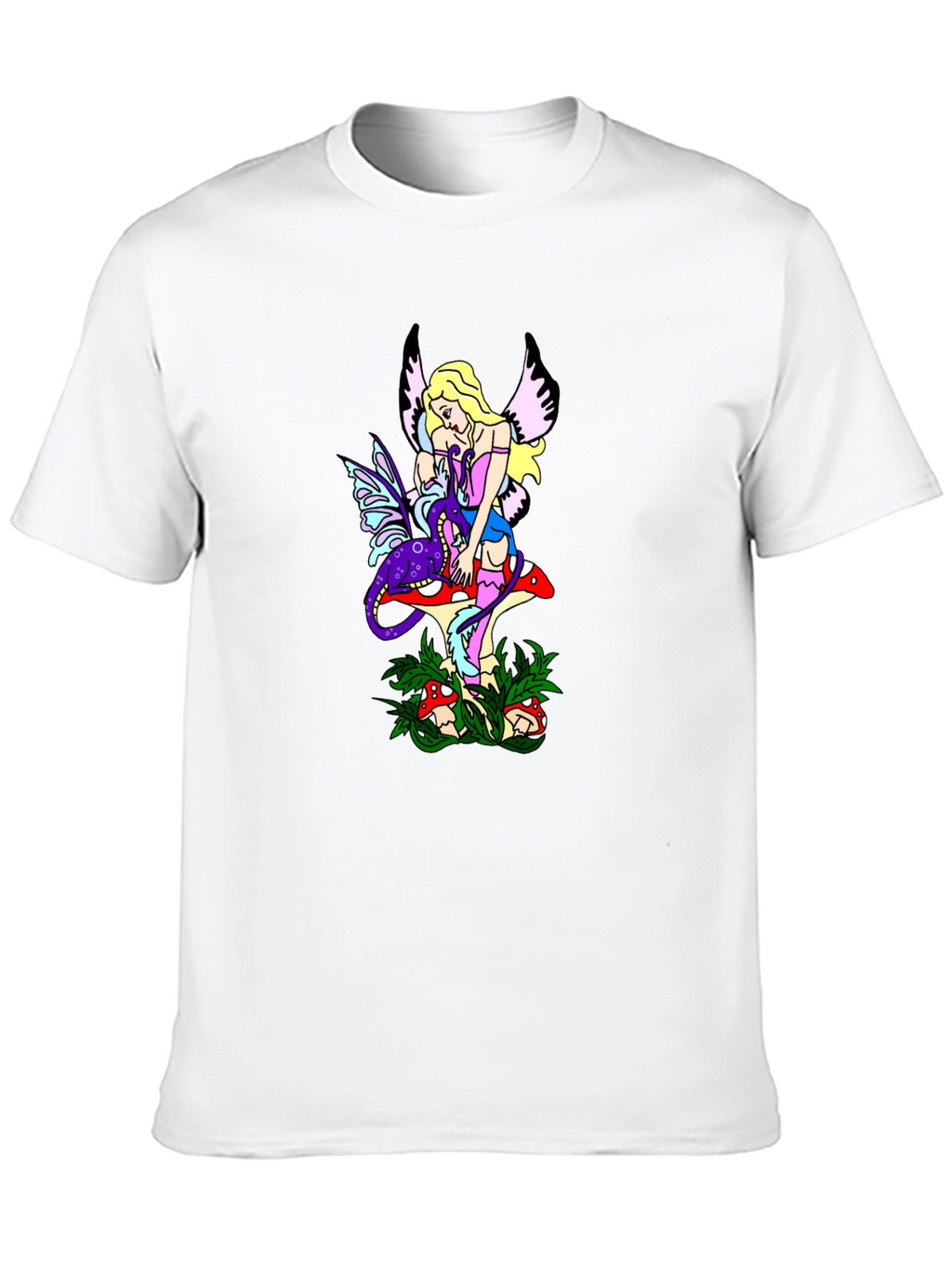 Fairy & Mushroom Graphic Tee - Black Cotton Blend