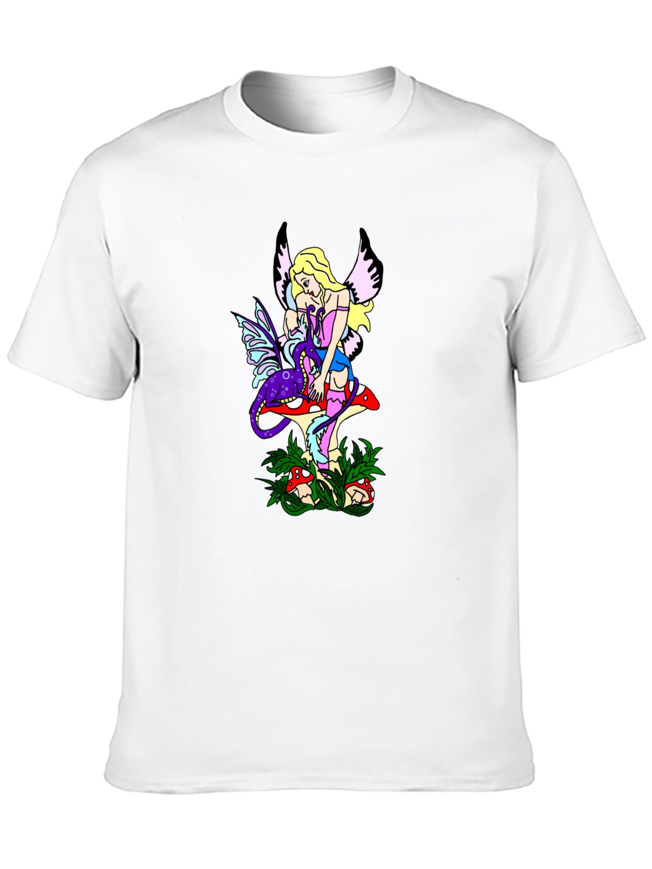 Fairy & Mushroom Graphic Tee - Black Cotton Blend