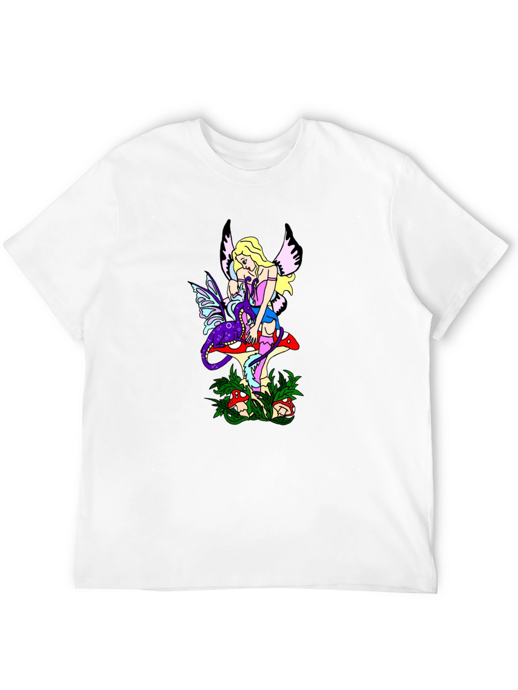 Fairy & Mushroom Graphic Tee - Black Cotton Blend