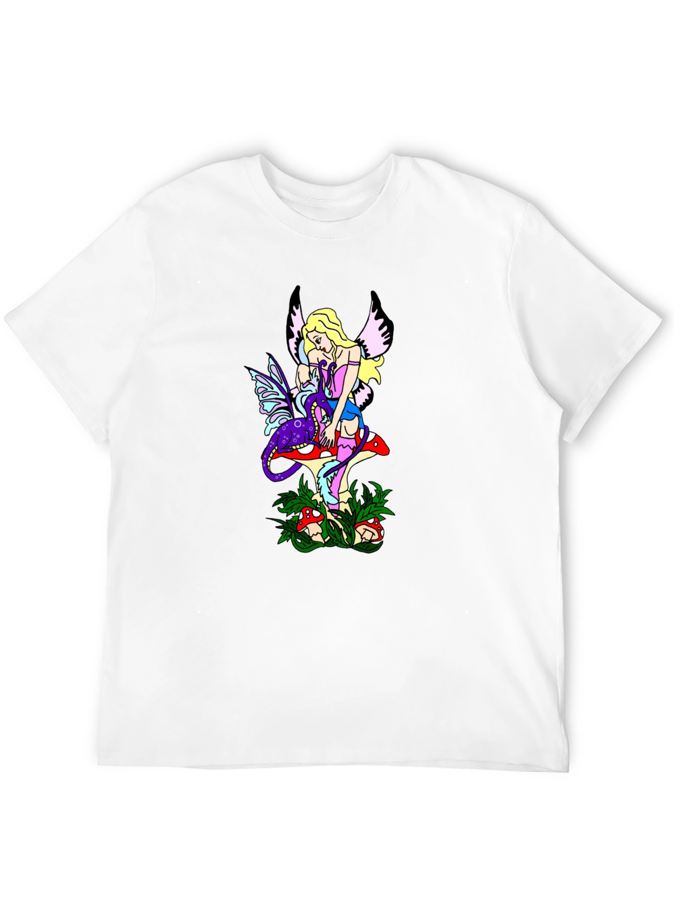Fairy & Mushroom Graphic Tee - Black Cotton Blend