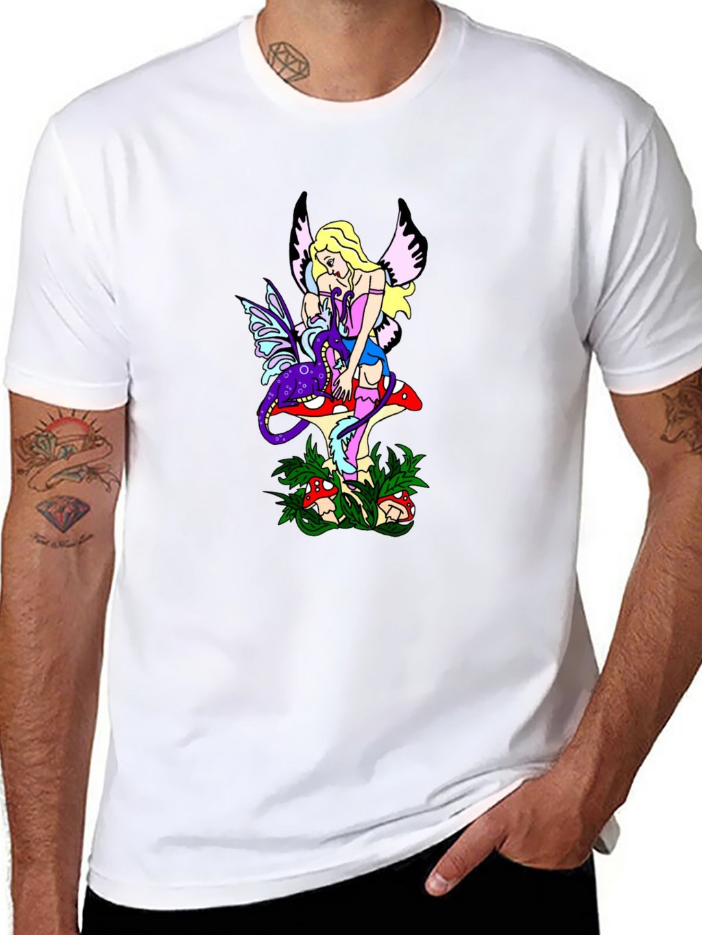 Fairy & Mushroom Graphic Tee - Black Cotton Blend