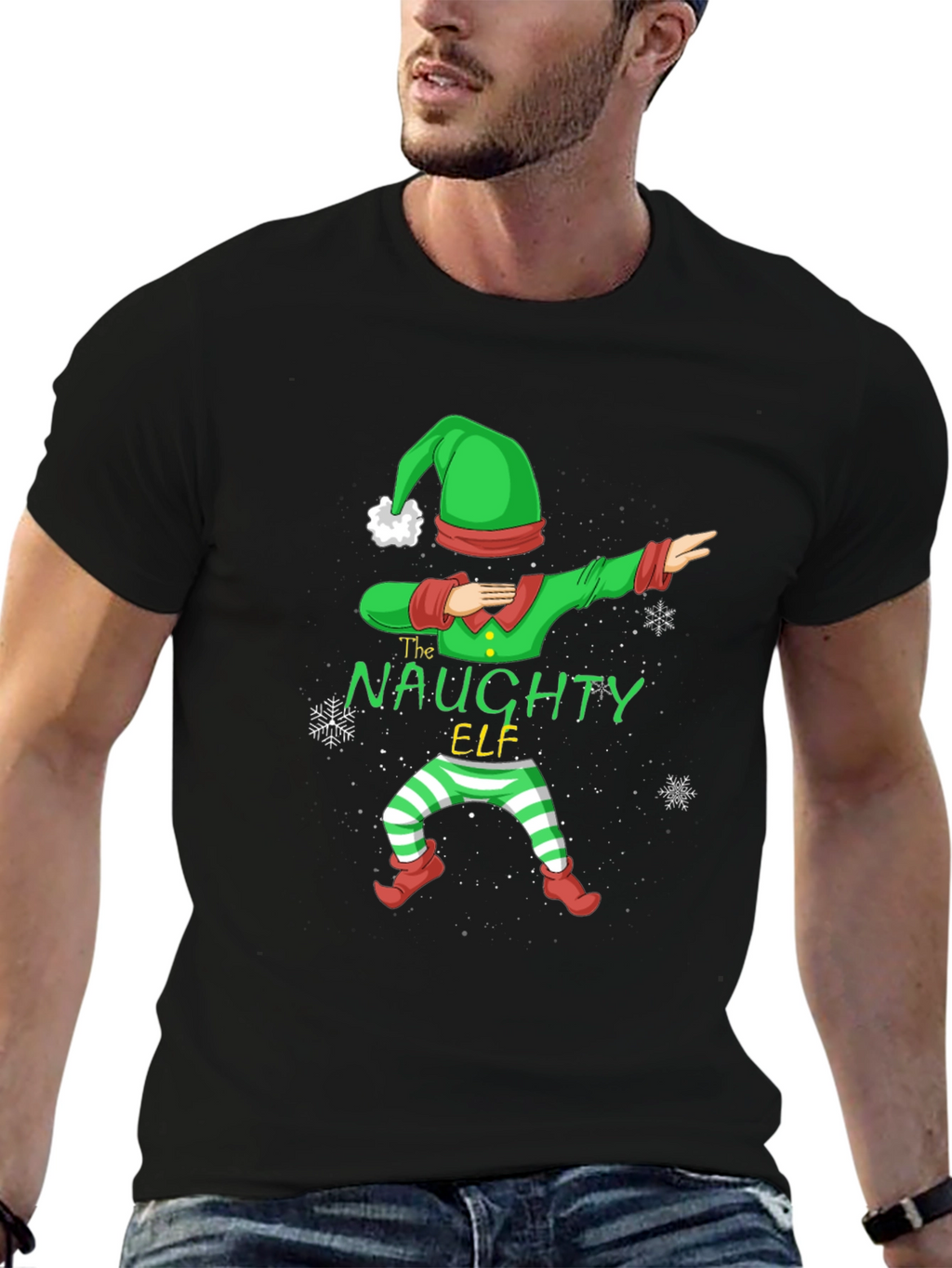 Naughty Elf Dabbing Christmas T-Shirt
