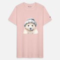 Funny baby polar bear wearing a bonnet watercolor