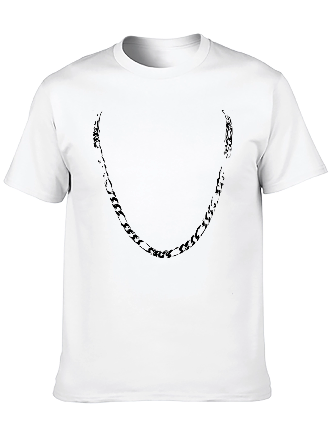 Mens Black Crewneck T-Shirt with Chain Design