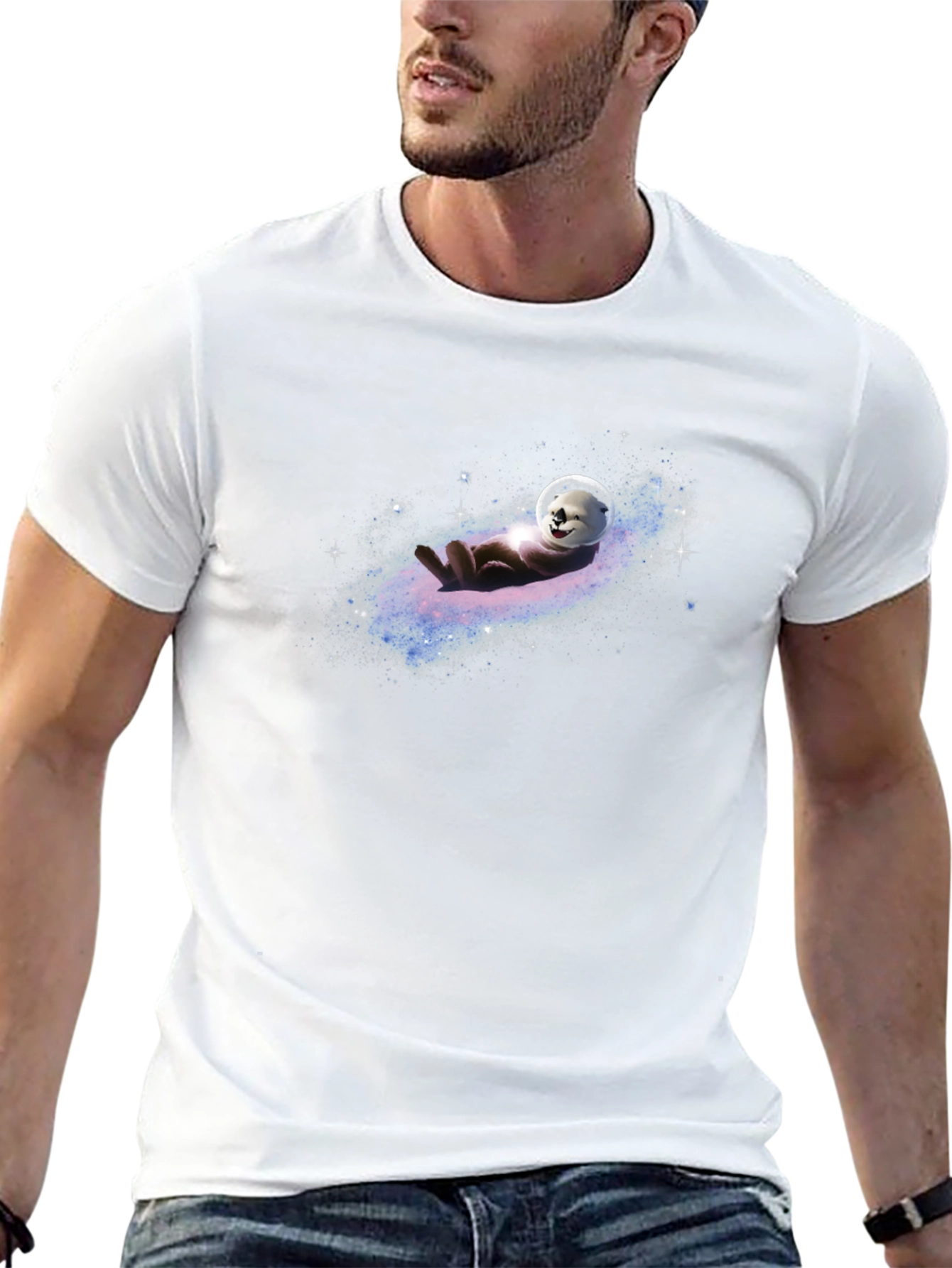 Otter Astronaut Relaxing in Space Graphic Tee